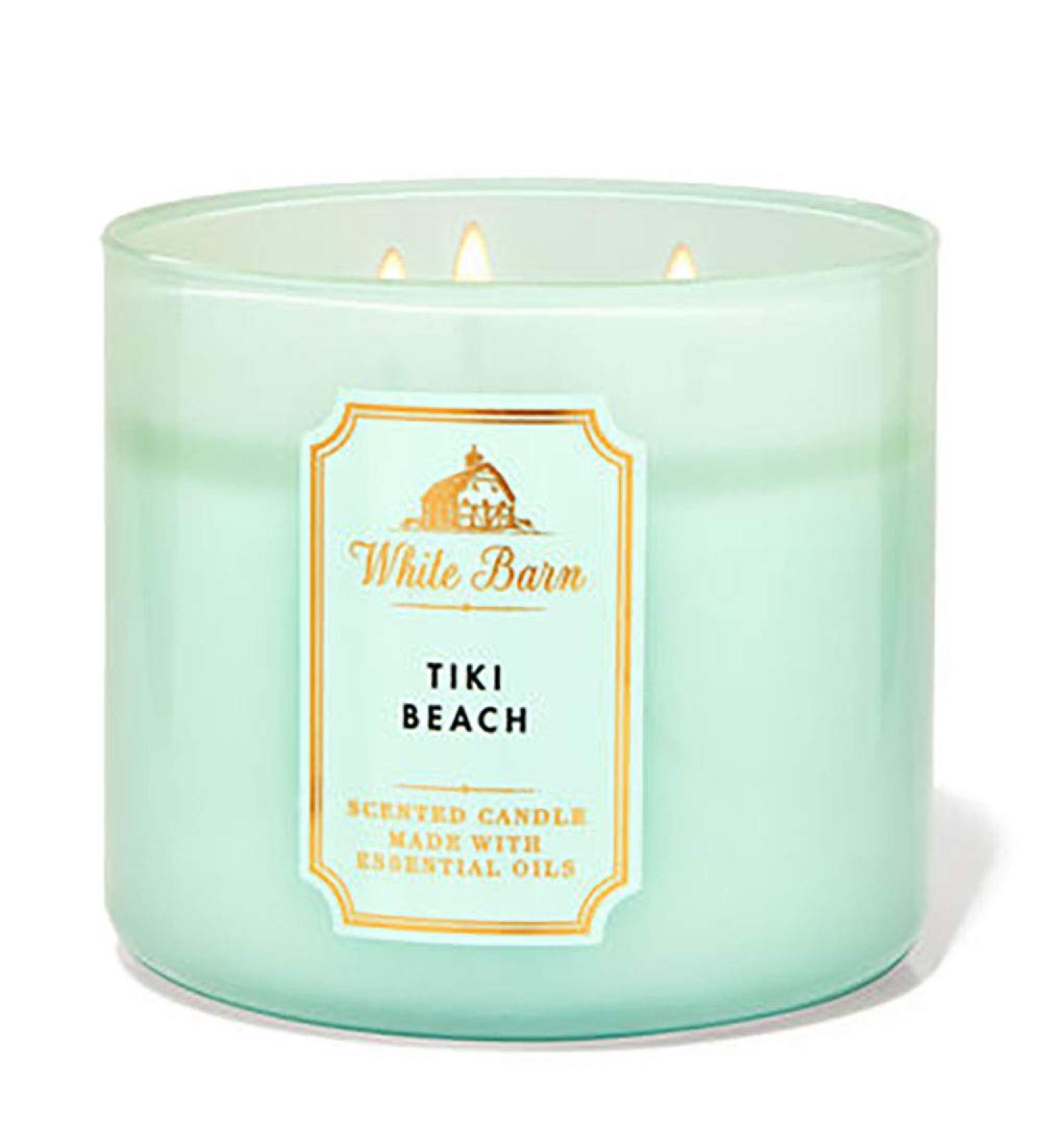 White Barn Tiki Beach Scented Candle Made W Essential Oils 14.5 oz Three Wick w Burn Time of 25-45 Hours