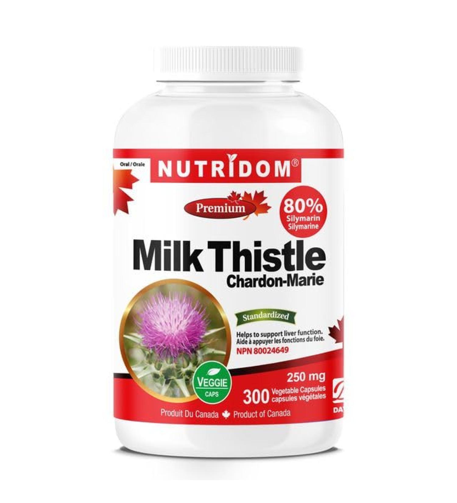 Nuridom Milk Thistle Capsules 250mg Supports Liver Function 80% Silymarin Milk Thistle Seed Extract Supplement Non-GMO Vegan Gluten-Free Dairy and Soy Free (300 Count) - Buy Online on GoSupps.com