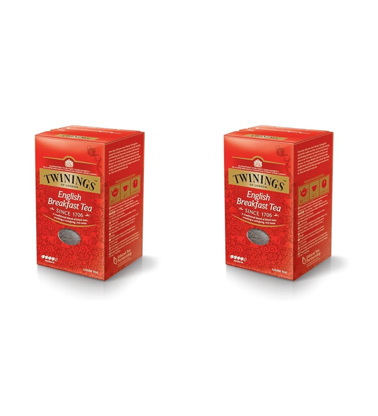 Twinings English Breakfast Tea - Premium Black Tea Loose - 200g (Pack of 2) - High-Quality Leaves from Sri Lanka & India - Ideal for Strong Brew - Buy Online on GoSupps.com
