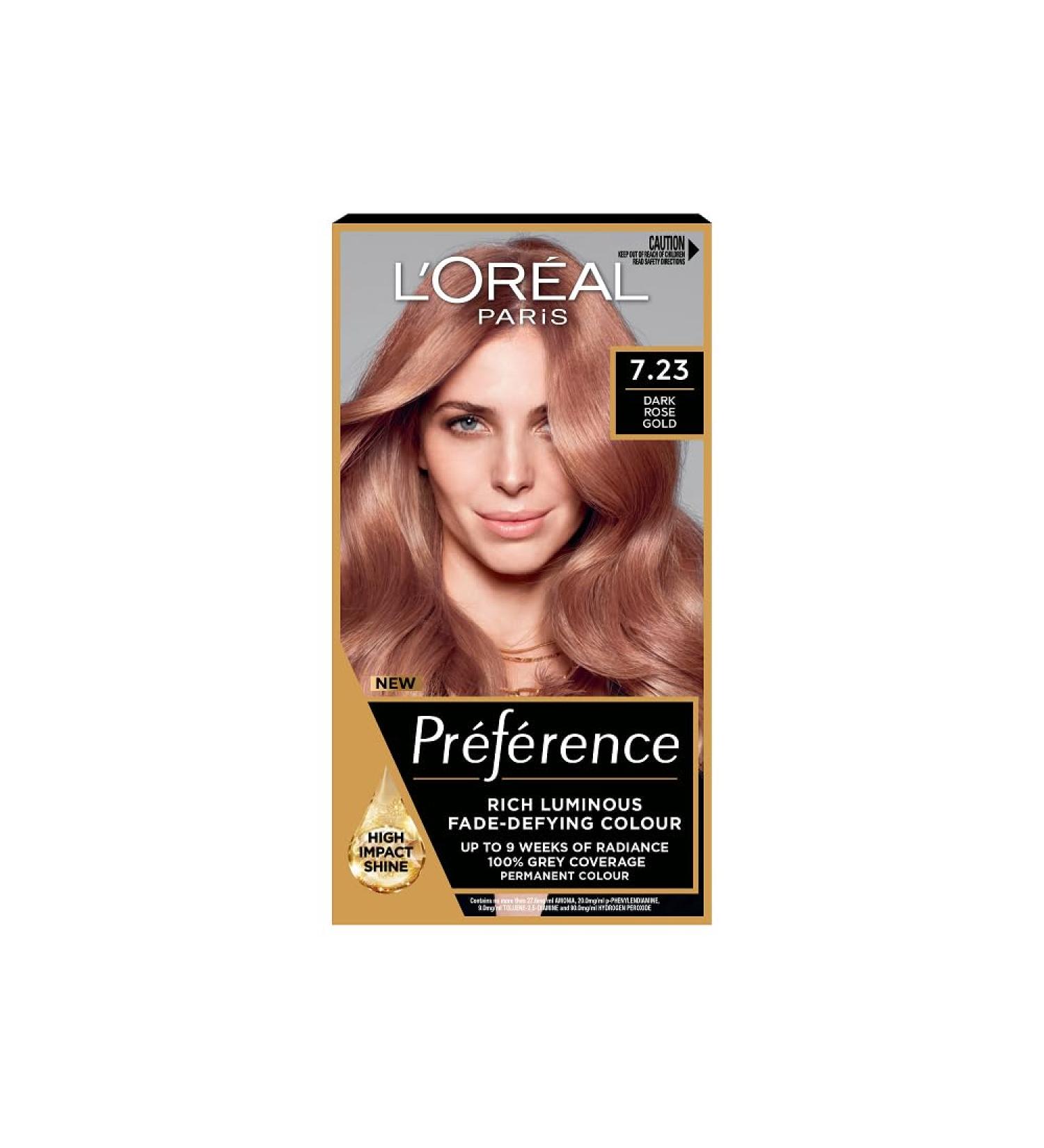 LOreal Paris Bali Rose Gold Blonde Hair Dye 7.23 - Long-Lasting Radiance, Up to 100% Grey Coverage - Preference Hair Colour for All Hair Types - Buy Online on GoSupps.com