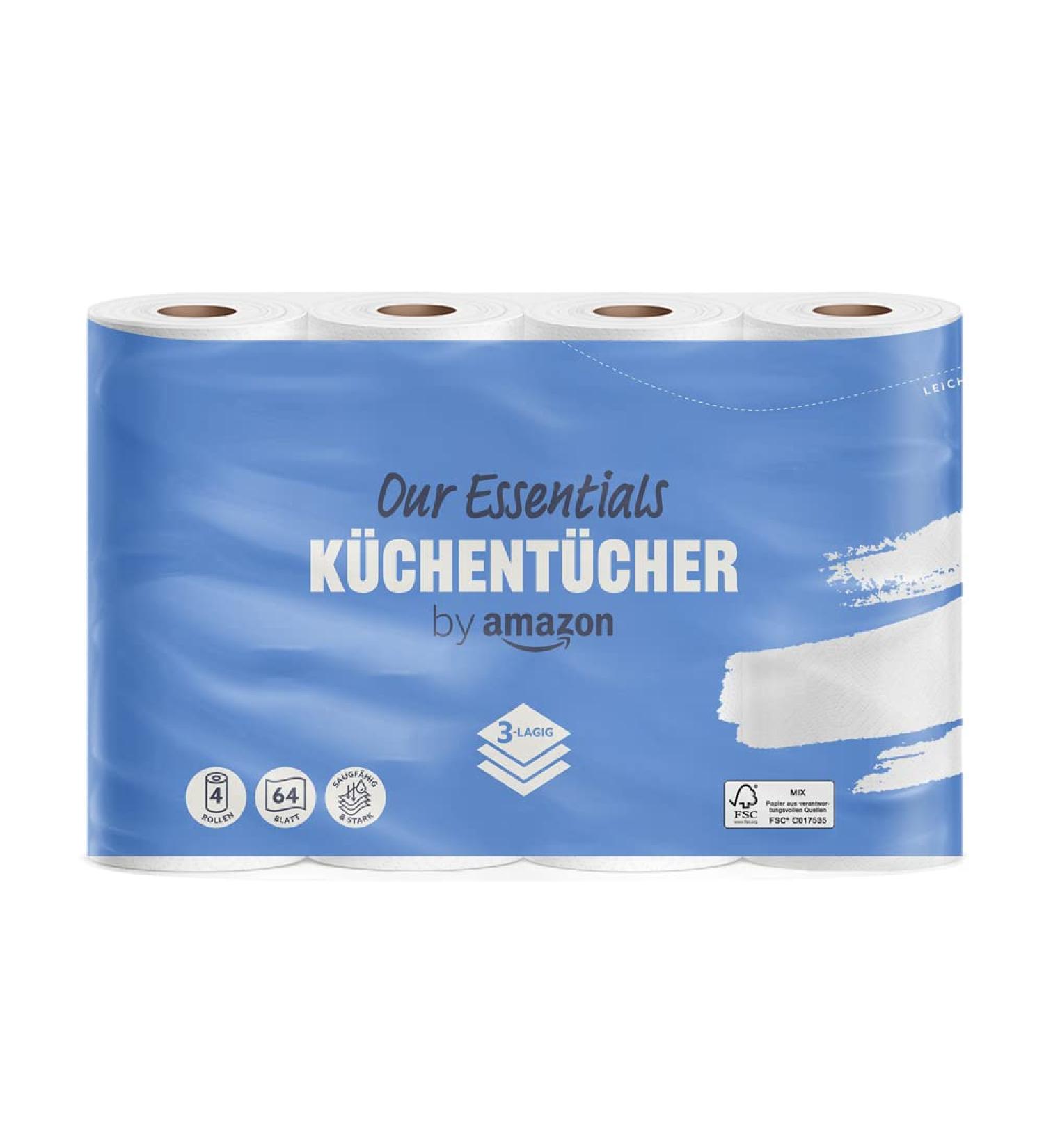 Buy Amazon Kitchen Rolls 3-Ply - White 64 Sheets 4 Rolls | Best Quality Paper Towels | Fast International Shipping - Buy Online on GoSupps.com