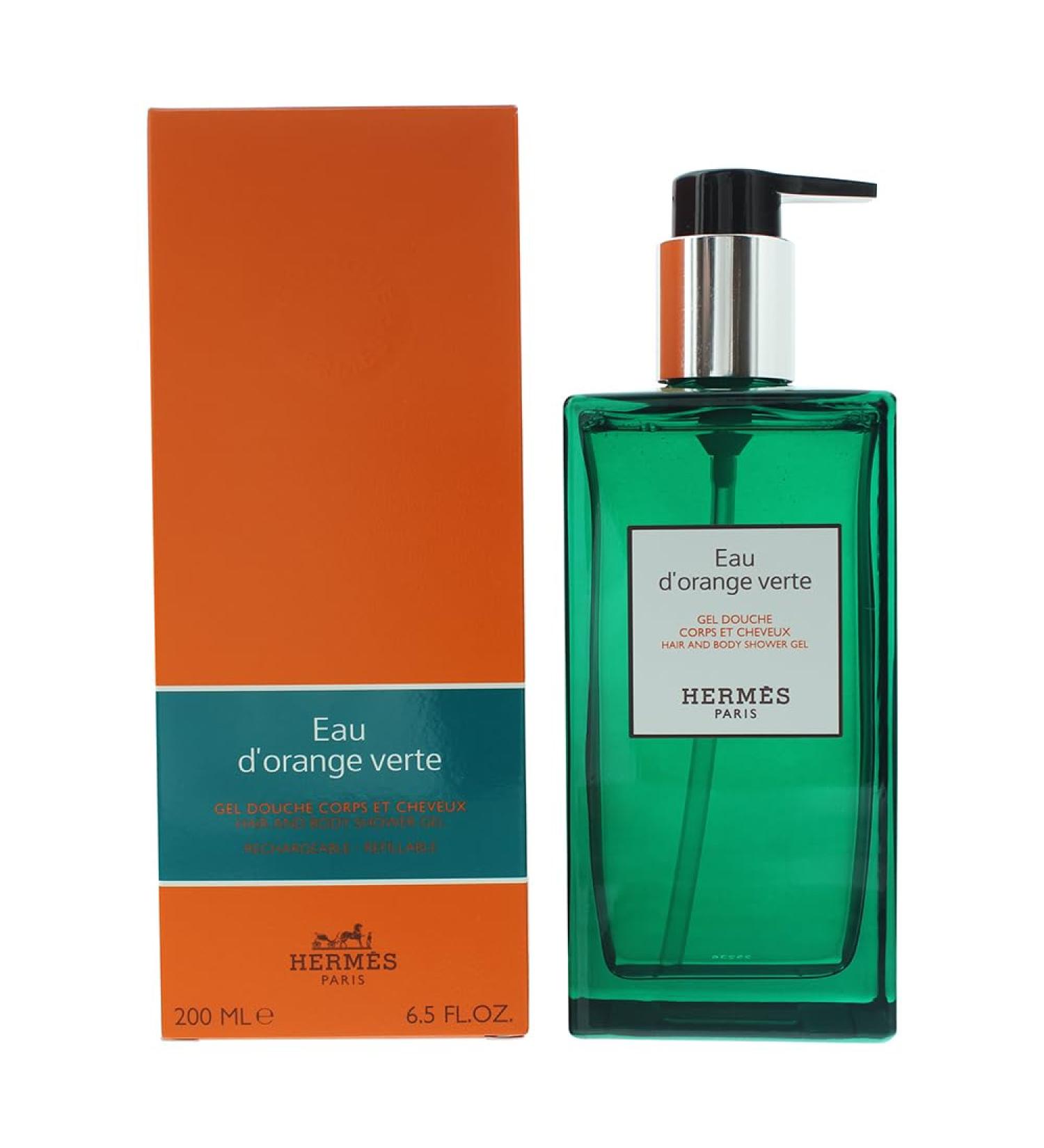 Hermes Eau d'Orange Verte Hair and Body Shower Gel 200ml 6.5 Fluid Ounce Glass Bottle with Pump Refillable