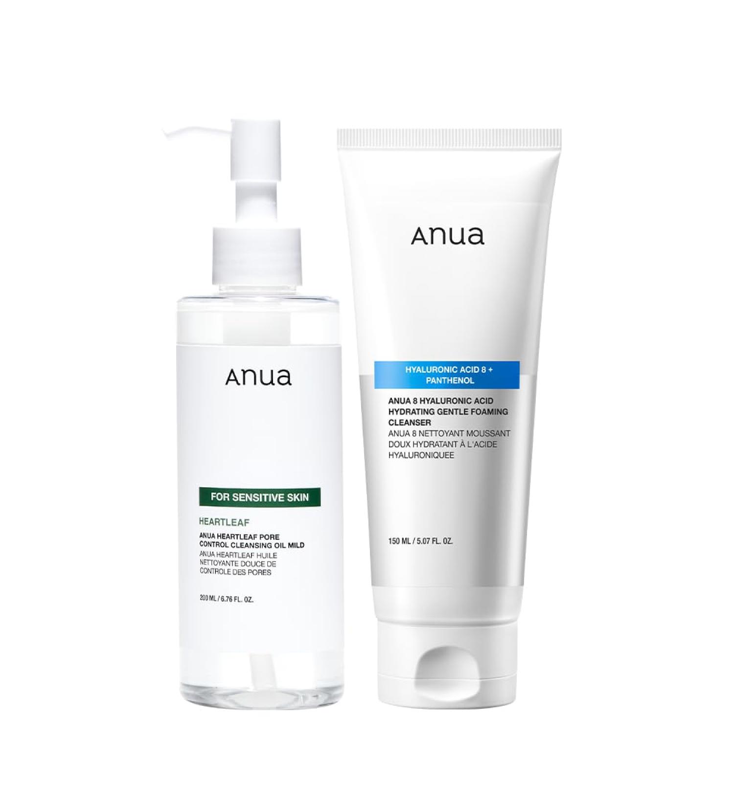 ANUA Gentle Double Cleanser Duo: Heartleaf Pore Control Cleansing Oil Mild & Hydrating Gentle Foaming Face wash for Double Cleansing Daily Facial Cleanser Korean Skincare - Buy Online on GoSupps.com