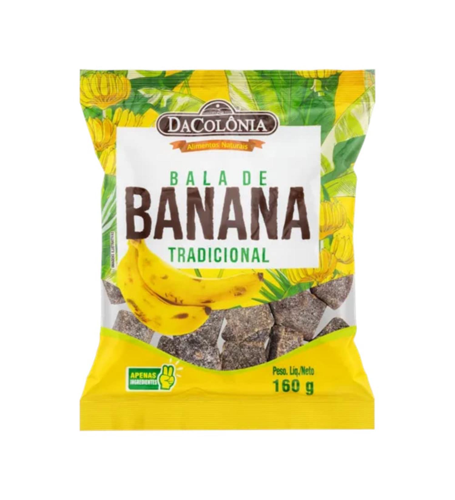 Traditional Brazilian candies with banana flavor pack 160g - Bala de Banana Tradicional DACOLONIA 160g - Buy Online on GoSupps.com