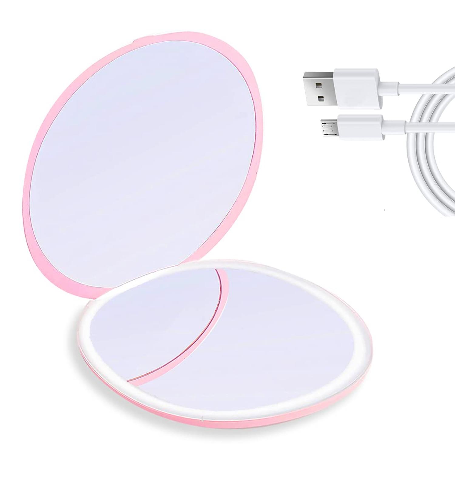 LED Lighted Compact Mirror | 1x3x Magnification | Rechargeable Portable Makeup Mirror - Pink - Buy Online on GoSupps.com