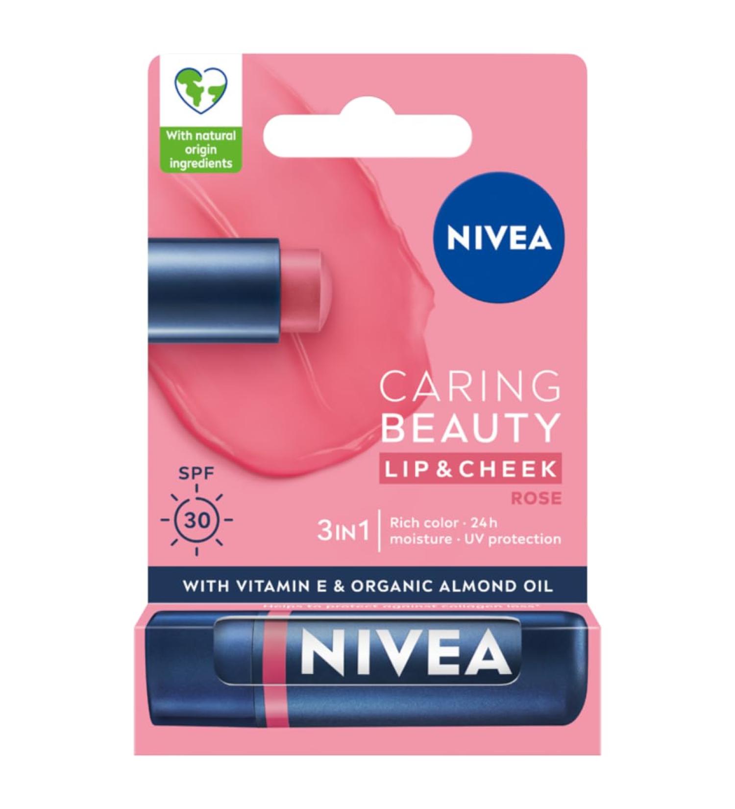  NIVEA NIVEA Caring Beauty Care 3 in 1 Rose Lipstick 4.8g - Buy Online on GoSupps.com