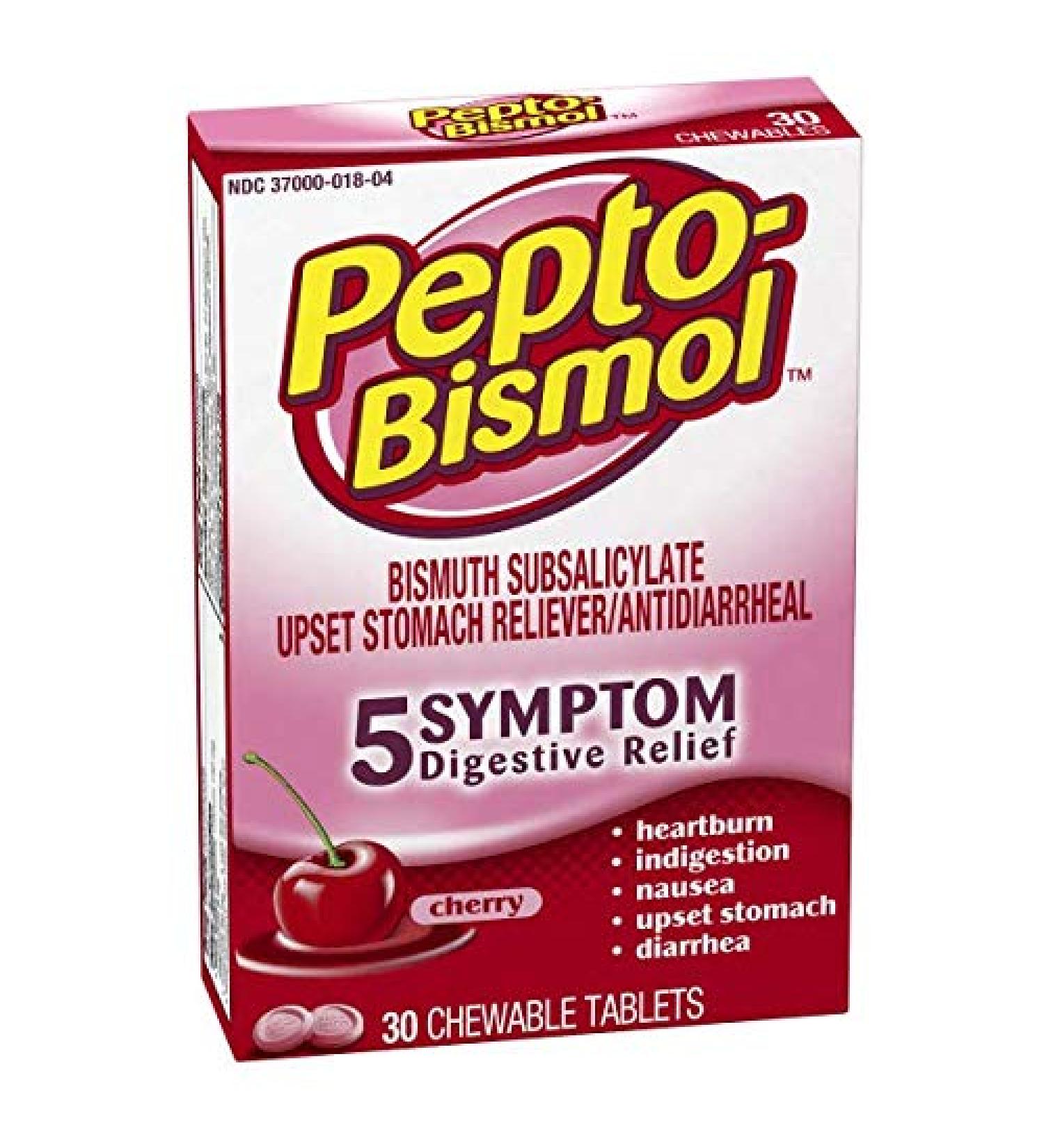 Pepto-Bismol Chewable Tablets - Cherry Flavor | 30 ct | Relieves 5 Digestive Symptoms - Buy Online on GoSupps.com