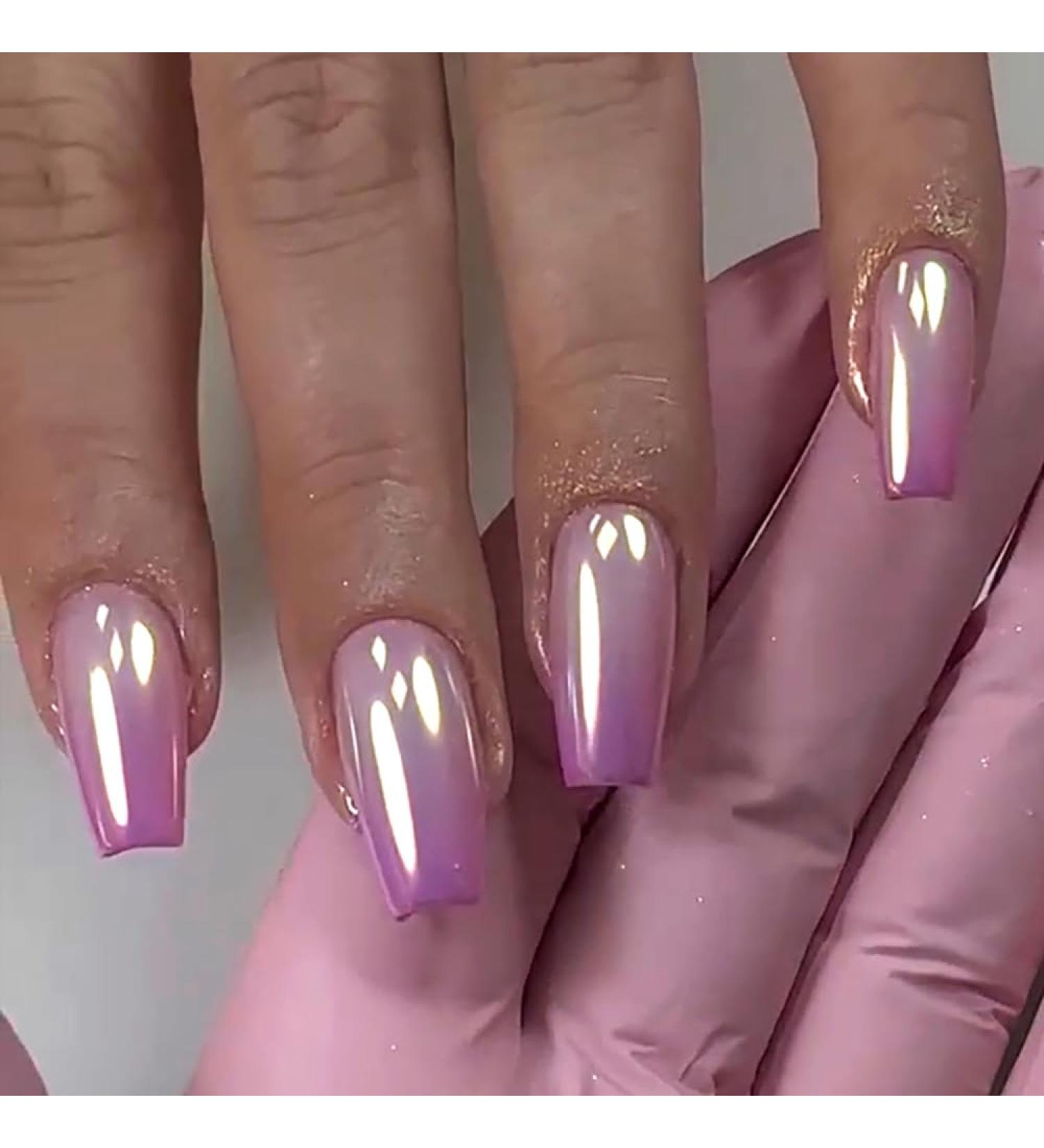 Mouyouglow Press-On Nails - Short Ballerina Nude Gradient Purple Glaze | Artificial Nails with Nail Glue - Natural Ombre Purple Fingernails (W5) - Shop Internationally! - Buy Online on GoSupps.com
