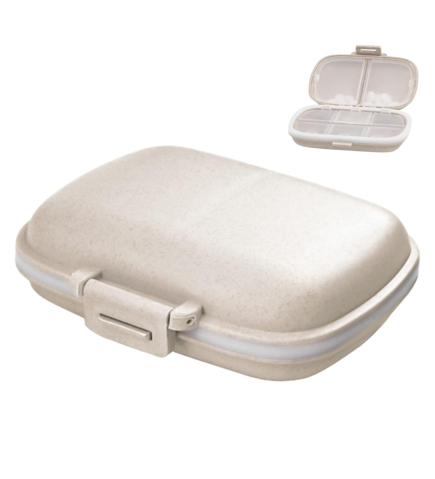 ZUMASO Daily Pill Organizer - 8 Compartment Travel Container for Vitamins & Medications | Portable Beige Pill Box - Buy Online on GoSupps.com