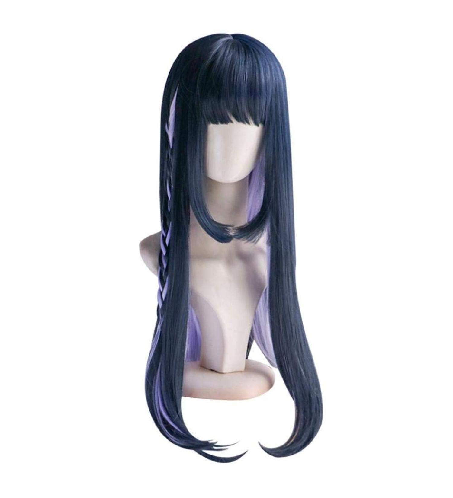Harajuku Temperament Long Straight Lace Wig - 30 Inches 2 Tone Blue Purple with Dark Roots Heat Resistant Synthetic Fiber Air Bangs - International Shipping - Buy Online on GoSupps.com
