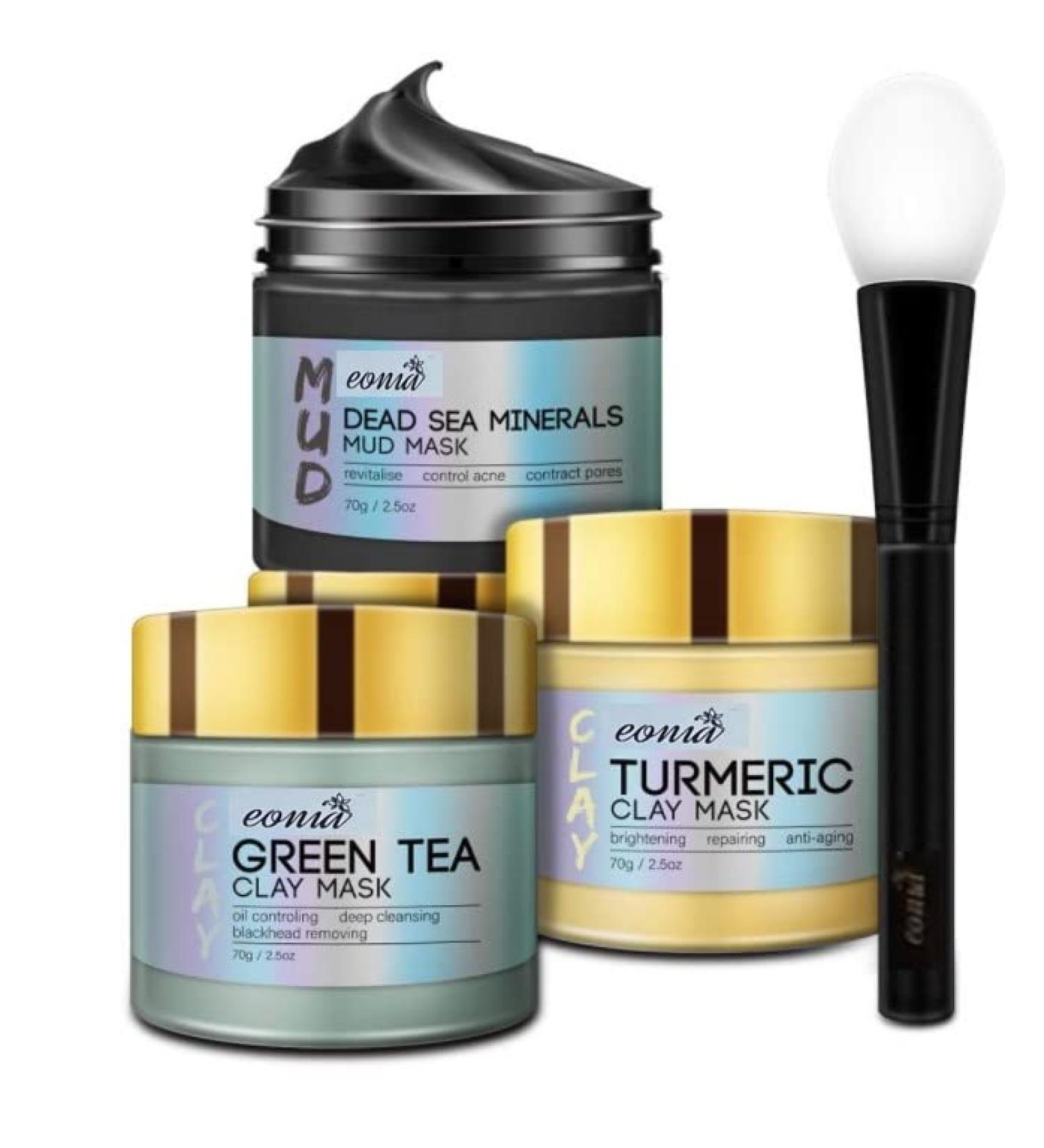 Eonia Turmeric Clay Mask - Green Tea Detox Clay Mask - Dead Sea Minerals Mud Mask Spa GIFT Facial Mask Set 2.5 oz each - Buy Online on GoSupps.com