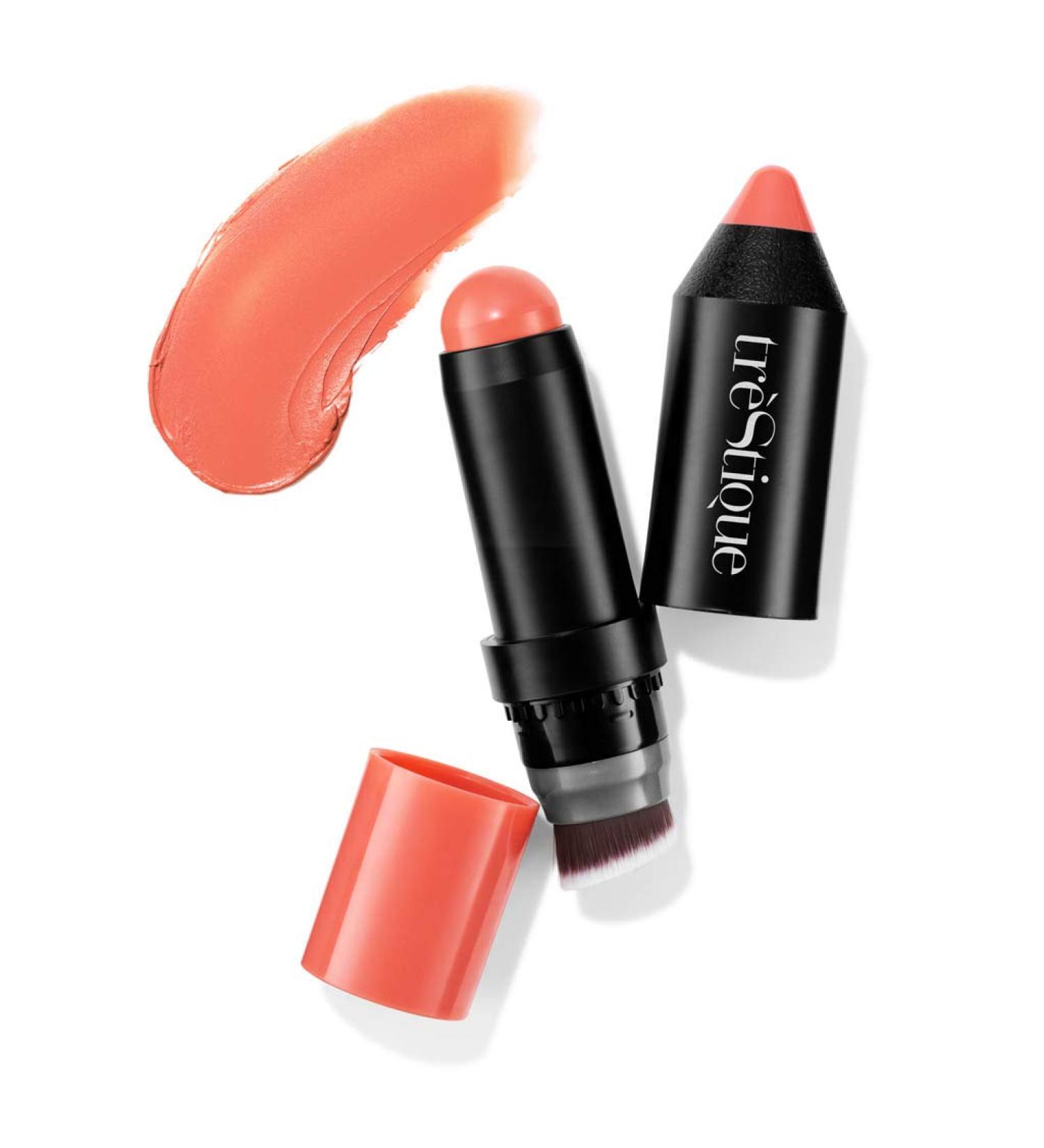 treStiQue Vegan Blush Stick with Built-In Brush - Coral Peach 2-in-1 Creamy Makeup - Buy Online on GoSupps.com
