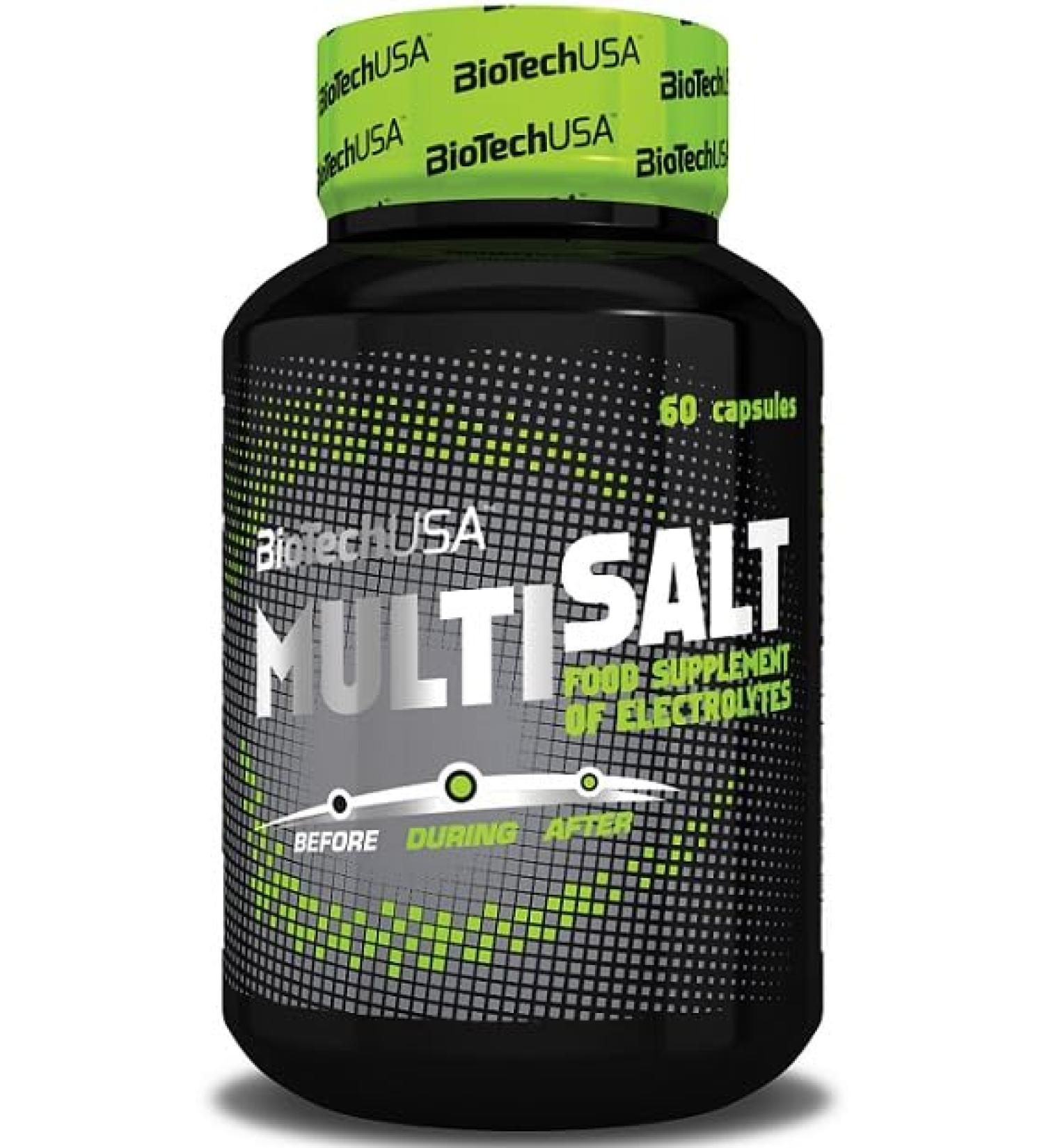 BioTechUSA MultiSalt | Electrolyte Balance & Cramp Reduction | For Endurance Sports | With Sodium Magnesium Potassium and Chloride | 60 Capsules