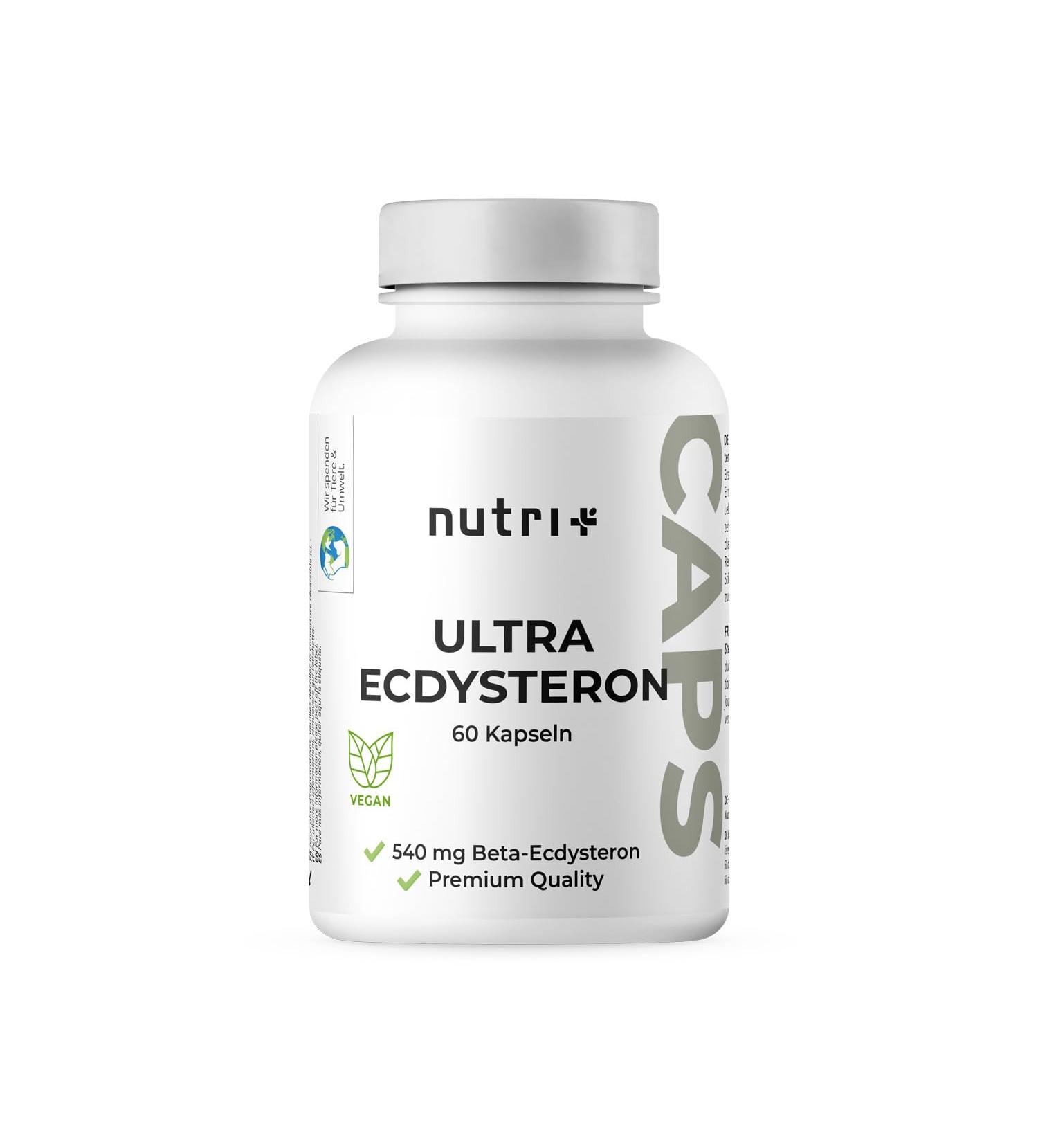Nutri + Beta Ecdysterone High Dosed + Vegan Supplement - 540mg per capsule - 90% Beta-Ecdysterone + L-Leucine - Stemmacantha Carthamoides Extract - Fitness Capsule - Buy Online on GoSupps.com