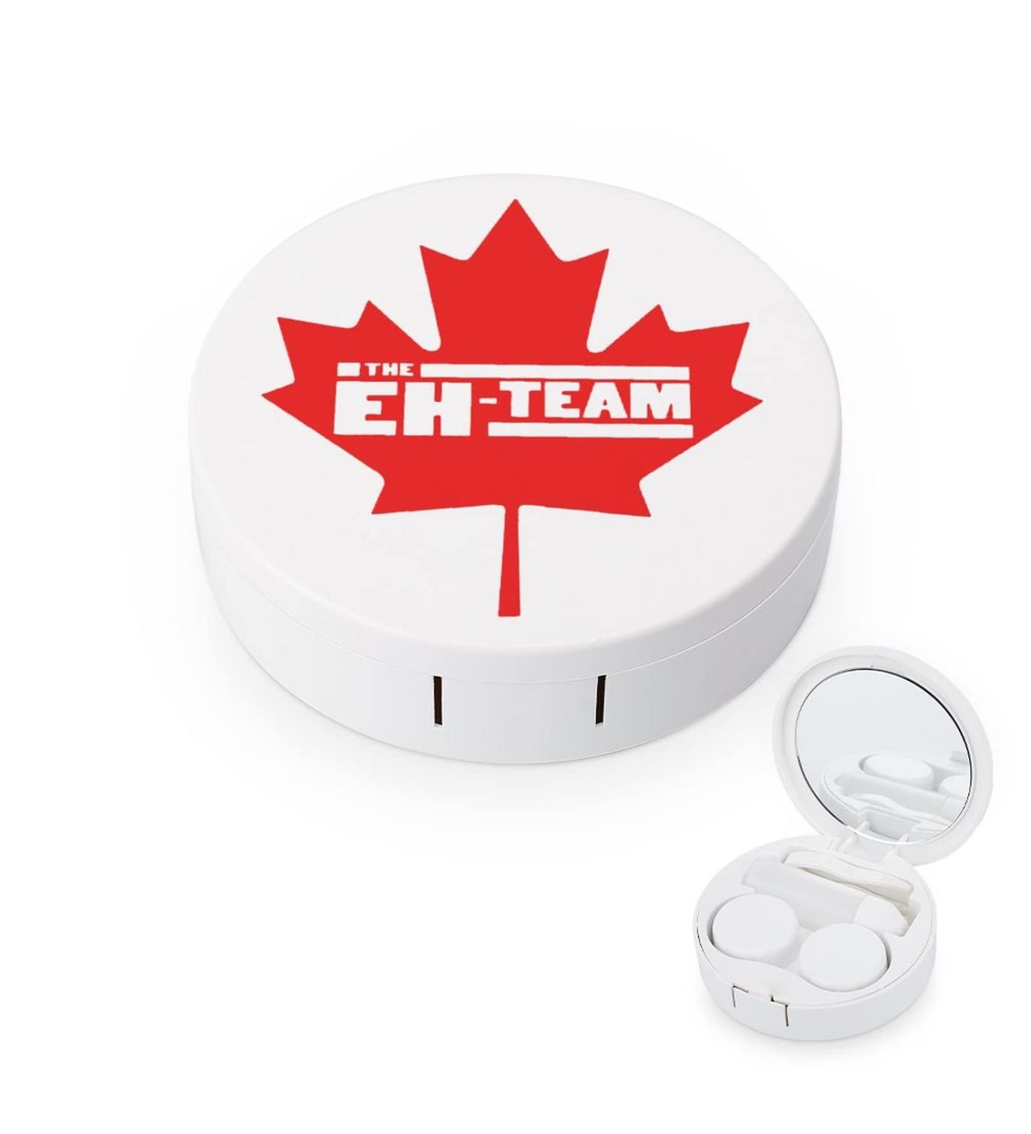 Canadian Maple Leaf Eh Team Round Case For Contact Lens Kit Storage Box with Mirror Printed - Buy Online on GoSupps.com