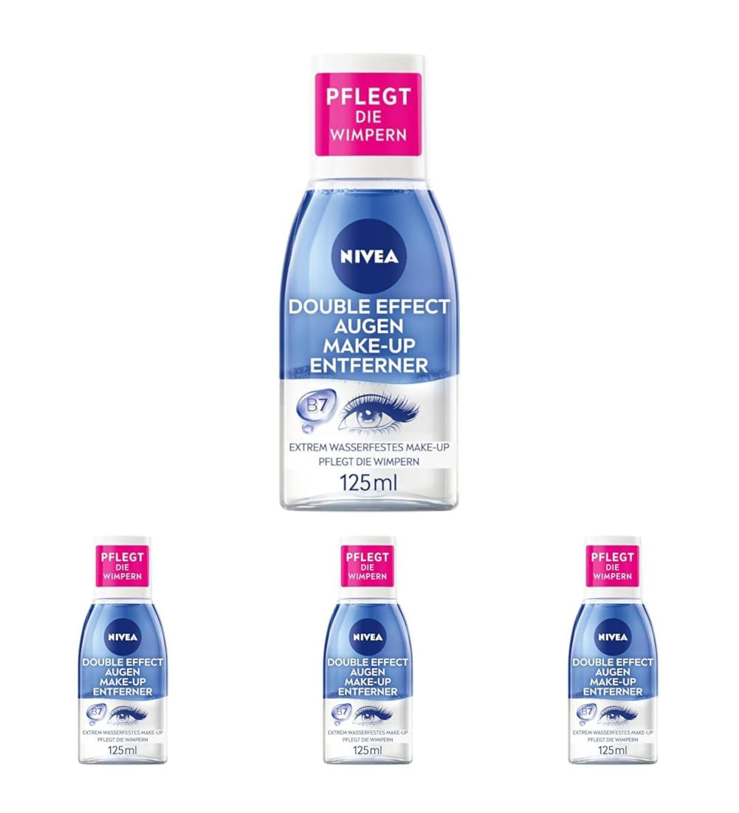 Nivea Double Effect Eye Make-Up Remover for Sensitive Skin - Waterproof Makeup Remover (125ml Pack of 4) - Gentle Facial Cleaner - Buy Online on GoSupps.com