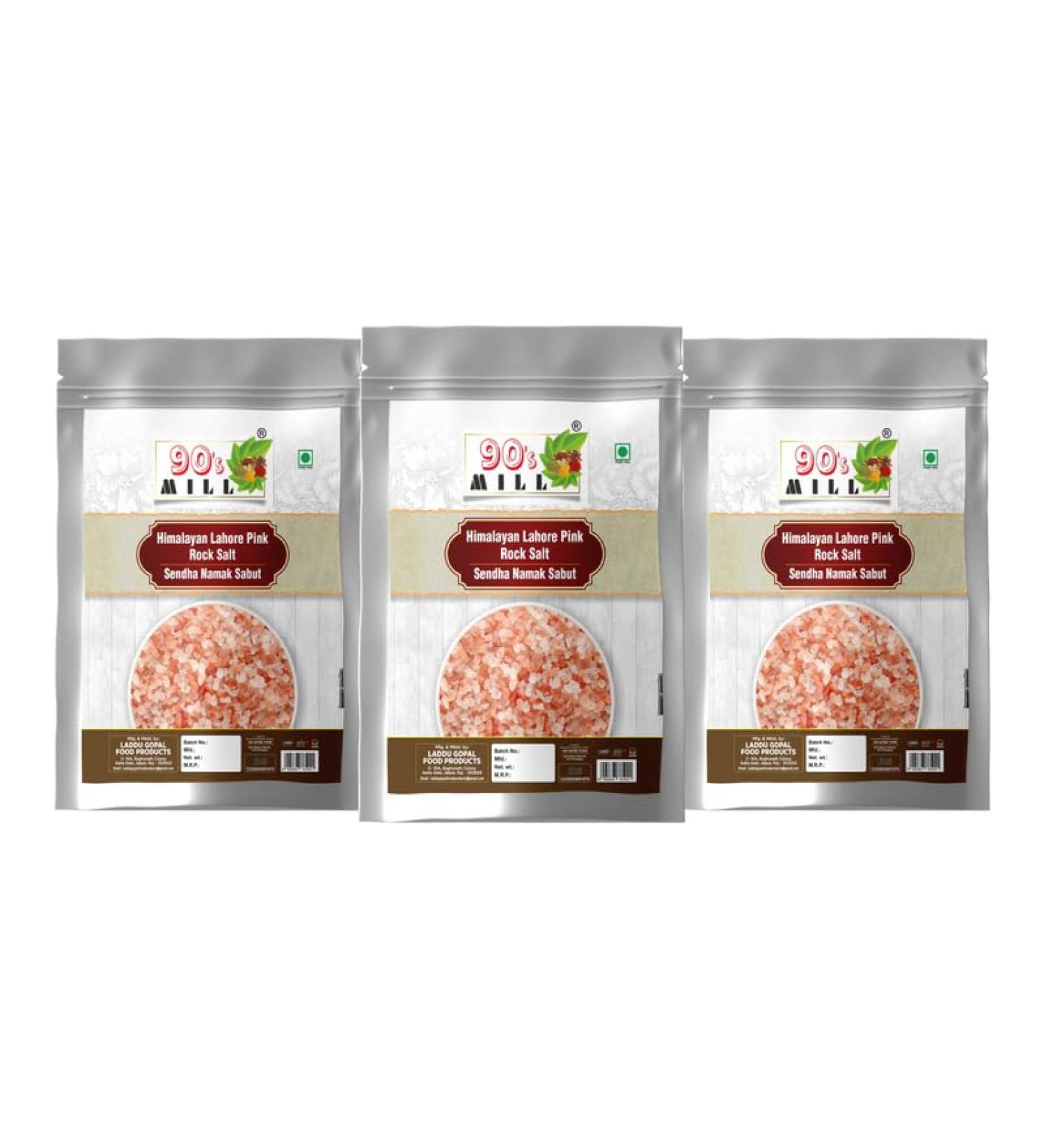 90's MILL Sabut Whole Pink Rock Salt Chunks | Whole Sabut Gulabi Lahori Sendha Namak Crystals | Himalayan Pink Crystals Salt with 84 Minerals For Cooking |100% Natural For Detox-100GM*3Pack - Buy Online on GoSupps.com