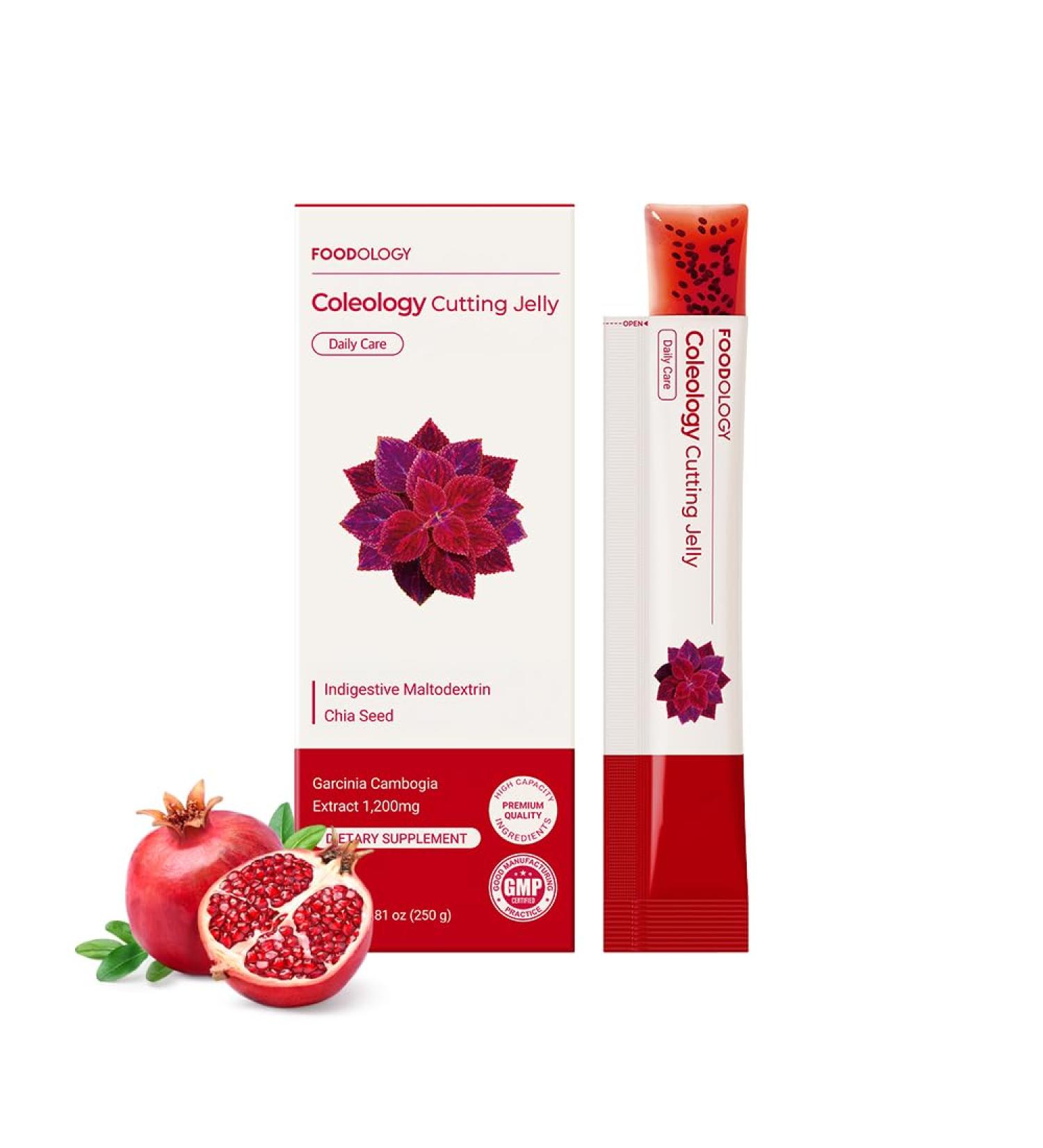 FOODOLOGY Coleology Cutting Stick Jelly, Pomegranate Appetite Suppressant, Support Weight Management, Chia Seeds, Garcinia Cambogia HCA, Korean Dietary Supplement with Collagen - 1 Pack of 10 10 Count (Pack of 1) 1 - Buy Online on GoSupps.com