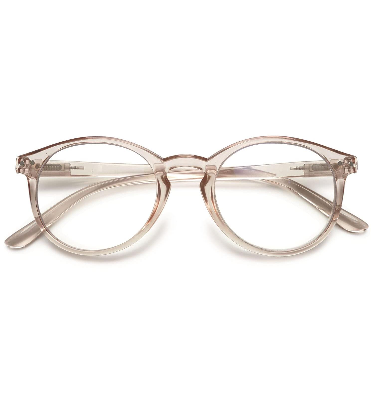 Koosufa Anti Blue Light Reading Glasses for Men & Women - Round Spring Hinge Various Strengths Stylish Light Brown Lens - Buy Online on GoSupps.com