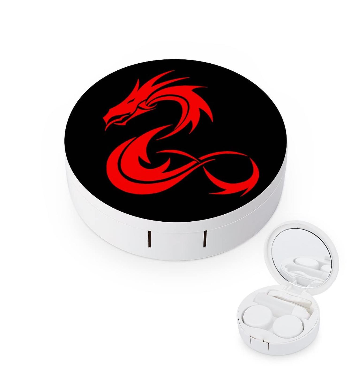 Red Dragon Round Case For Contact Lens Kit Storage Box with Mirror Printed - Buy Online on GoSupps.com
