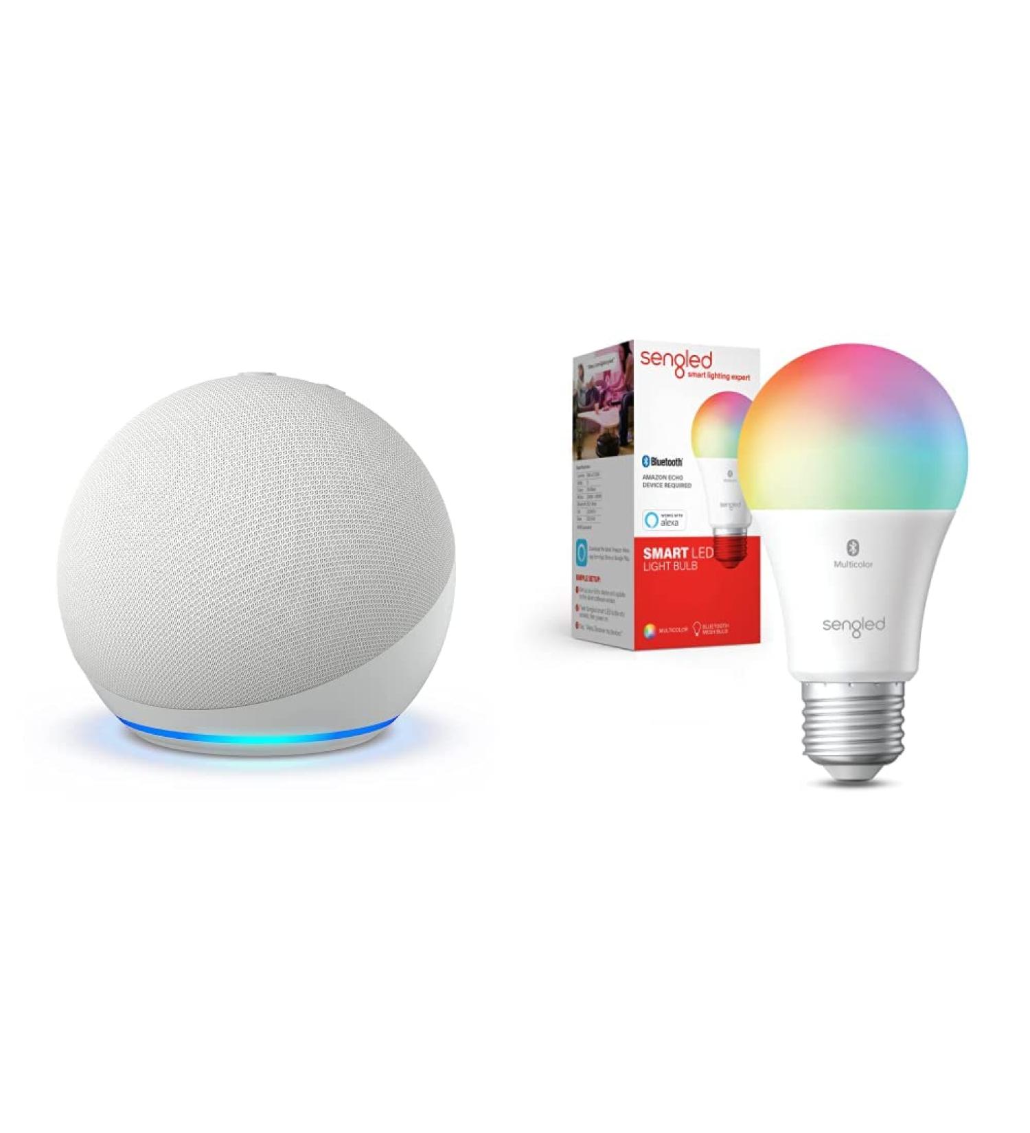 Echo Dot 5th Gen Glacier White with Sengled Bluetooth Color Bulb - Alexa Smart Home Starter Kit - Buy Online on GoSupps.com