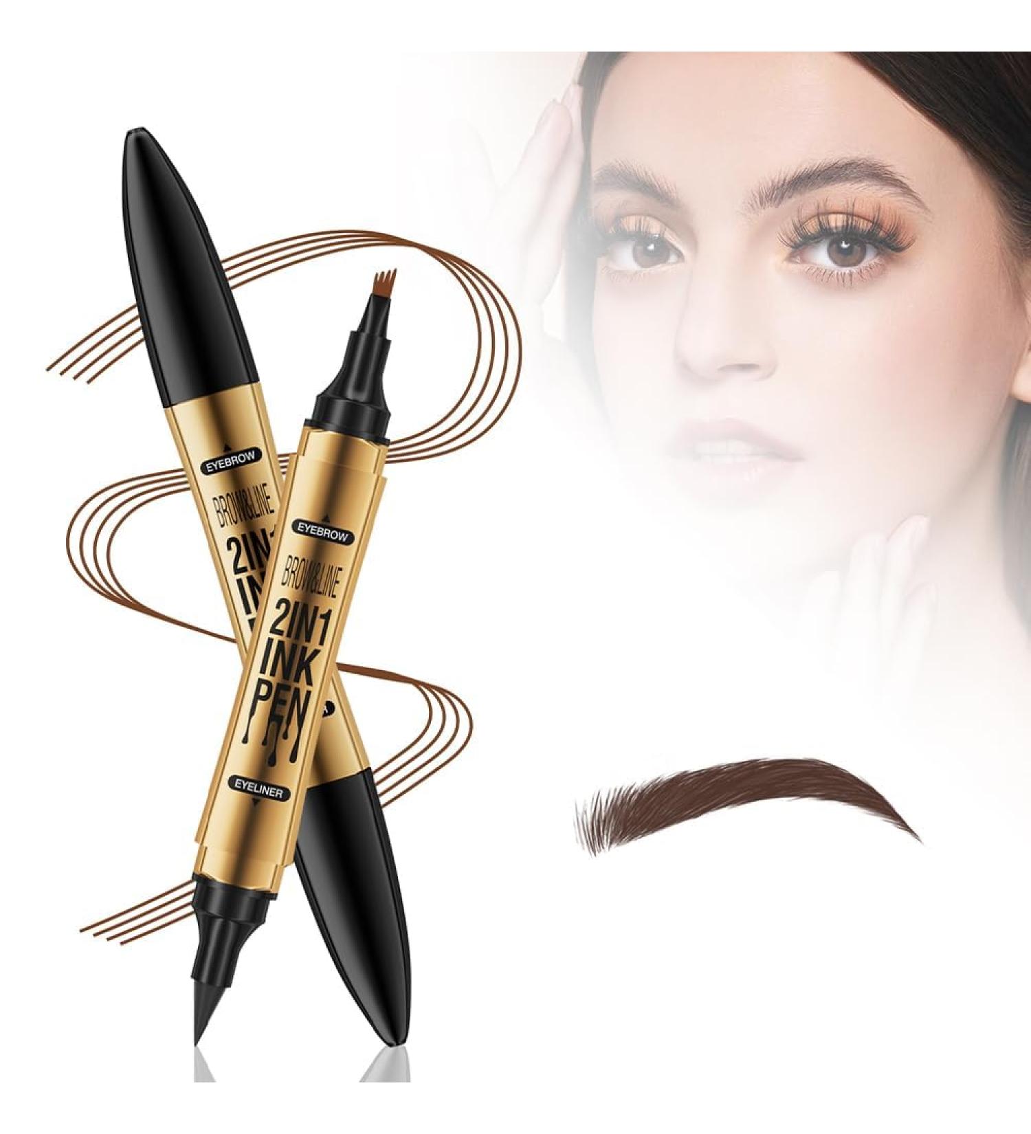 2 in 1 Magic Eyebrow Pencil 2024 Upgraded Eyebrow Contouring Pen Waterproof 3D Microblading Eyebrow Pencil Contouring Pen 4 Fork Tip with Eyeline for Natural Eyebrow Makeup (Dark Brown) - Buy Online on GoSupps.com