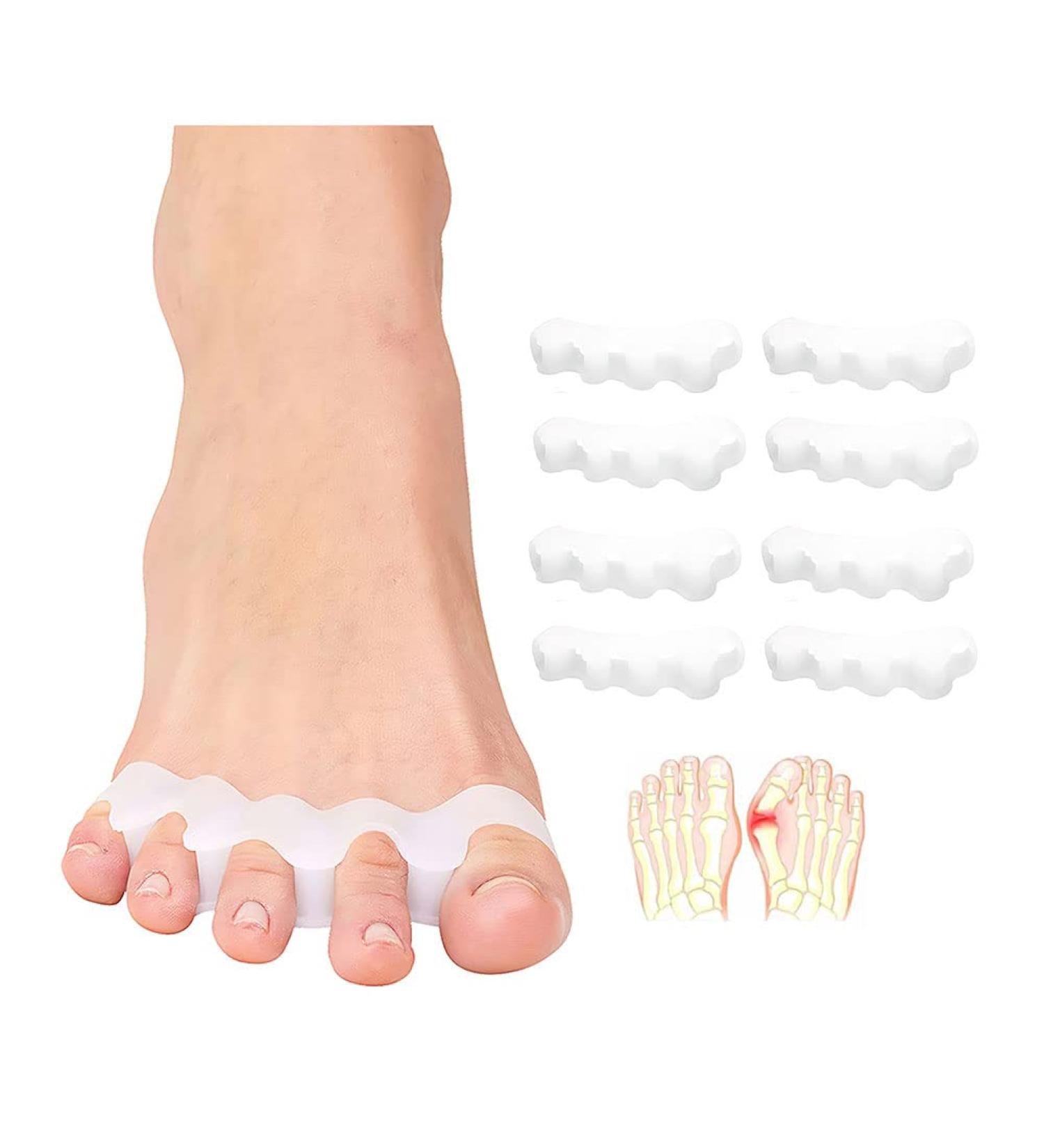 AGARES Toe Spacers (8-Piece Set) | Bunions Correction for Women & Men | Toe Brace for Foot Pain & Plantar Fasciitis - White - Buy Online on GoSupps.com