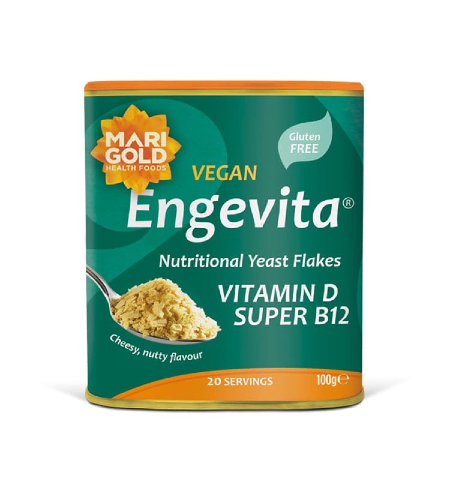 Marigold Health Foods Engevita Nutritional Yeast Flakes Vitamin D & Super B12 - Gluten Free - Vegan 100g (Pack of 3)