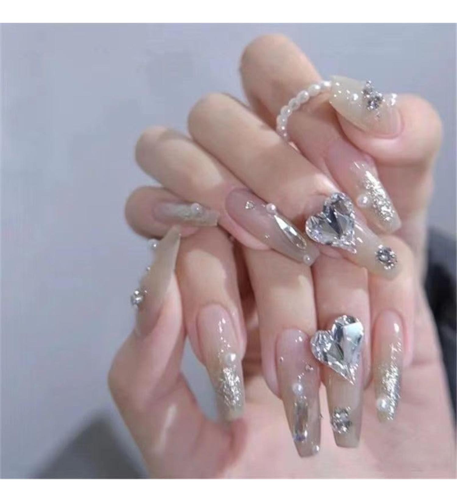 Temperament Enhancement Nail Patch Hand-Worn Nail Luxury high-end Fake Nails Flash Diamond Big Crooked Love Bride Nail can be reused Fake Nails Patch (10-Piece Pack). (Size : XS) - Buy Online on GoSupps.com