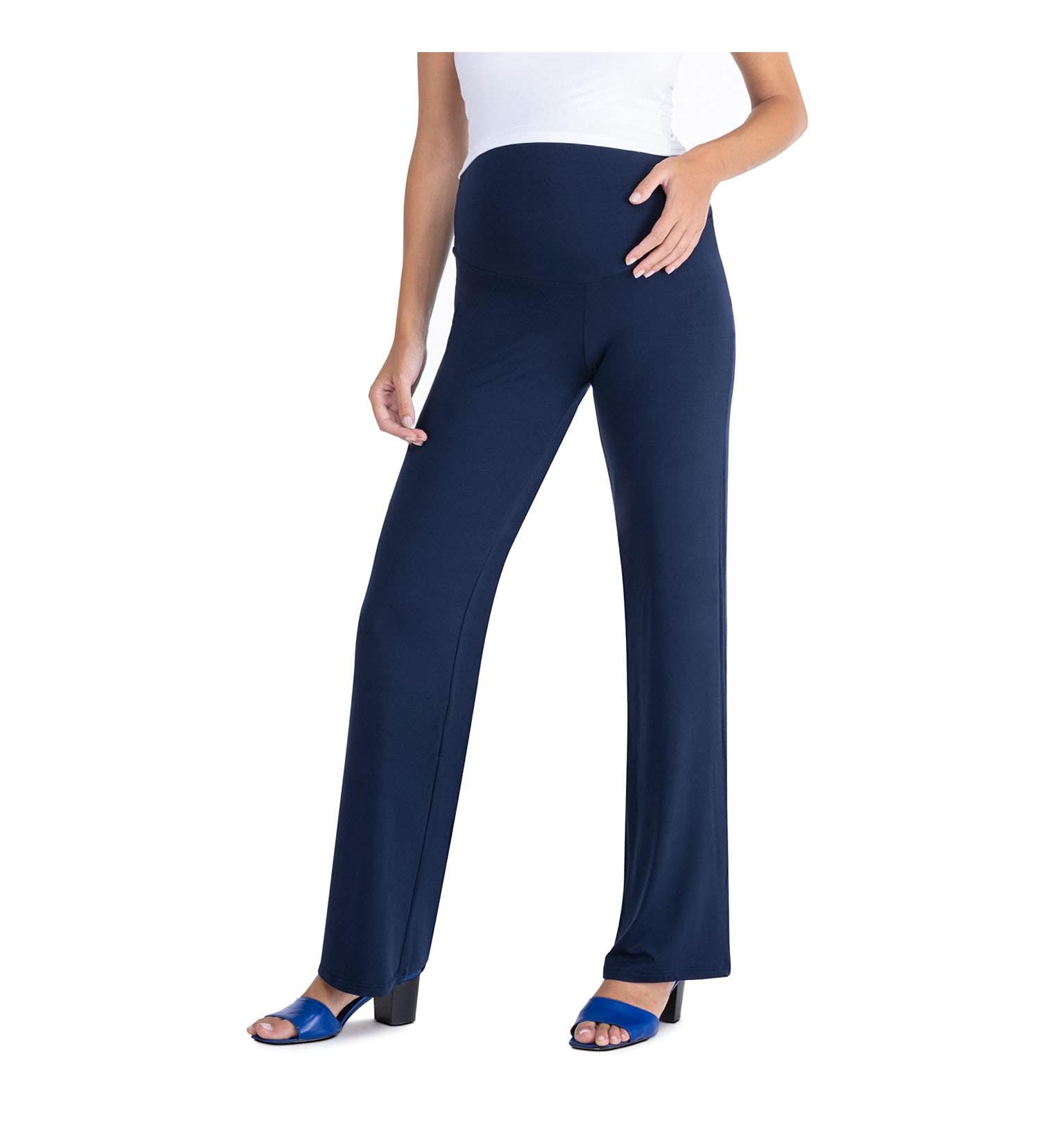 MAMAJEANS Cinzia Wide Leg Maternity Palazzo Trousers - Blue - Over The Bump Full Panel - Perfect Work Office Pants for Pregnant Women - Buy Online on GoSupps.com