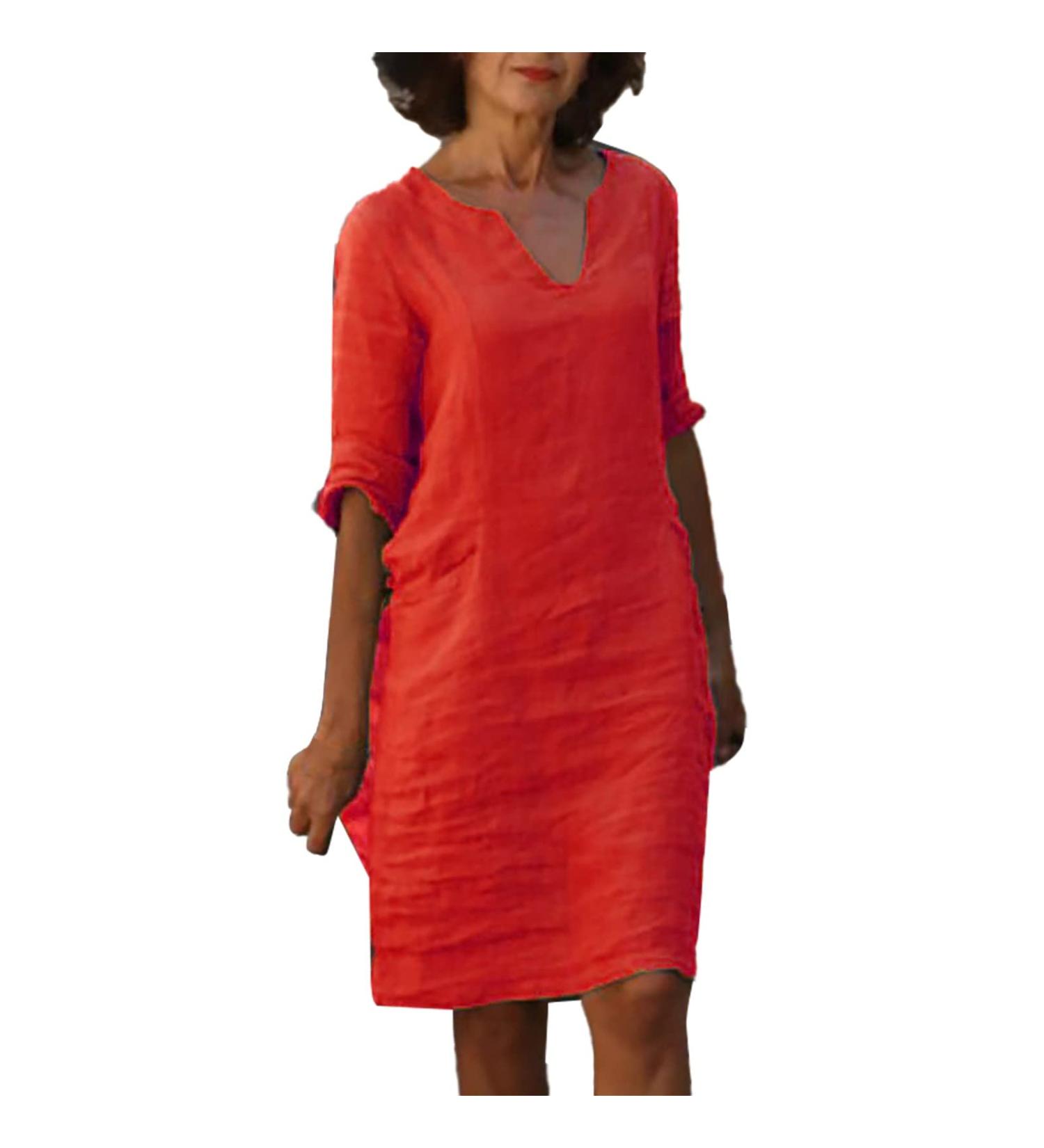 Women's 2024 Floral Embroidered Dress V-Neck Short Sleeve Bow Tie Swing Flowy A-Line Long Midi Maxi Long Sun Dress 1937-zayeh-5-red XL - Buy Online on GoSupps.com