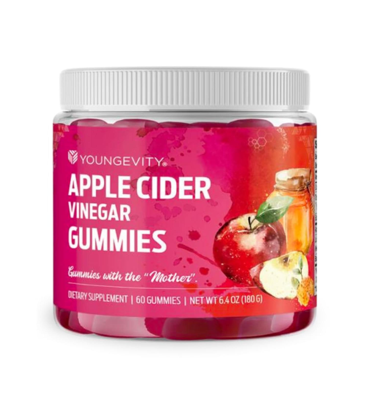 Youngevity Apple Cider Vinegar Gummies 500mg - Detox & Immunity Support | 60 Gummy Vitamins - Raw ACV from The Mother - Buy Online on GoSupps.com