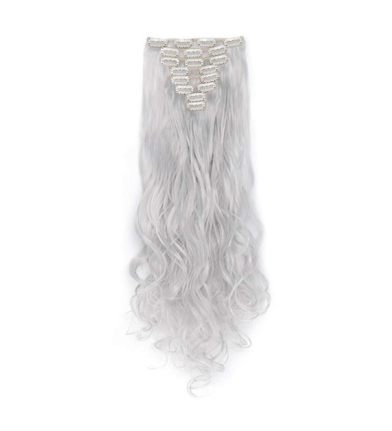 24 Inch Silver Gray Clip-In Hair Extensions - 8pcs High Temperature Fiber Wig | International Shipping Available - Buy Online on GoSupps.com