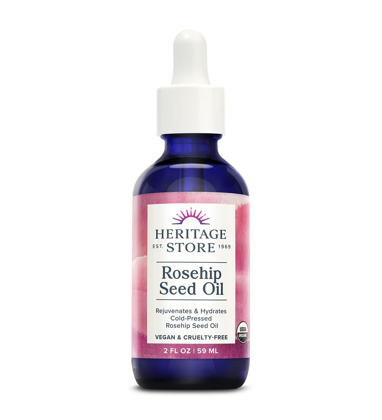 Heritage Store Organic Rosehip Seed Oil - Cold Pressed Deep Hydration for Skin & Scalp Vegan Vitamin A & E - 2oz - Buy Online on GoSupps.com