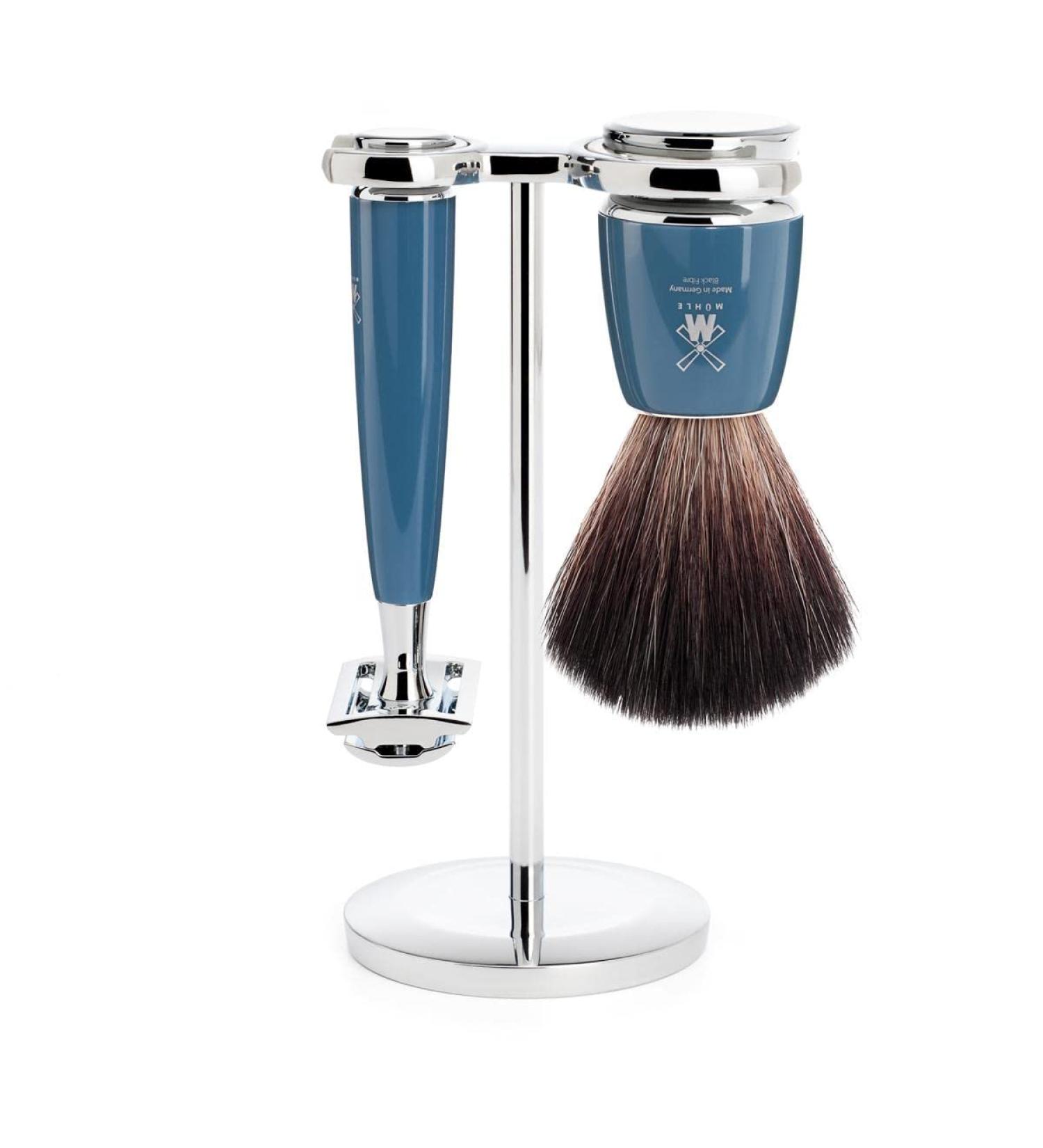M HLE Rytmo Shaving Set | Safety Razor & Shaving Brush - Black Fibre Petrol Resin Handle | Premium International Shipping - Buy Online on GoSupps.com