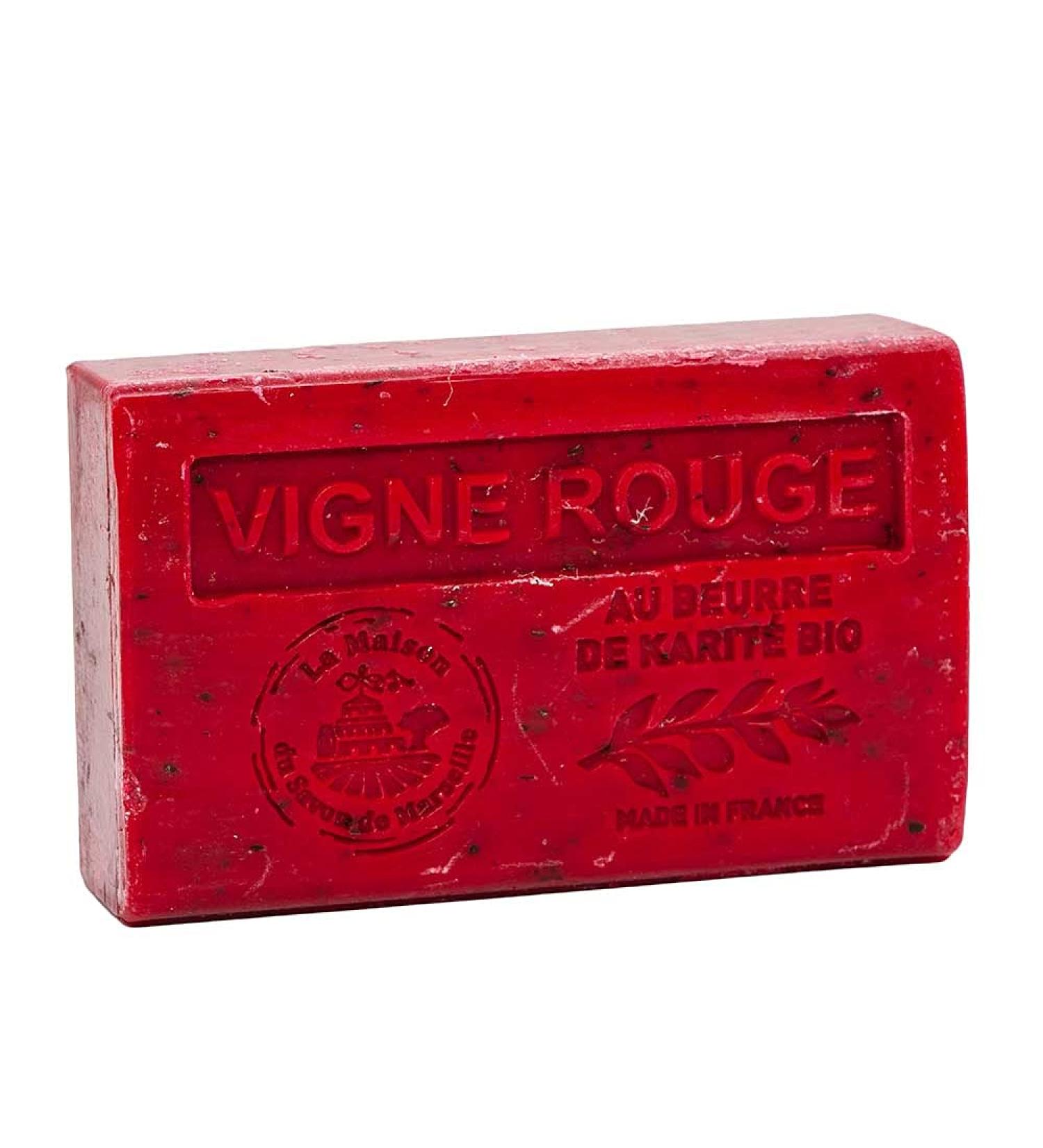 Savon de Marseille - French Soap made with Organic Shea Butter - Red Wine Fragrance - Suitable for All Skin Types - 125 Gram Bar