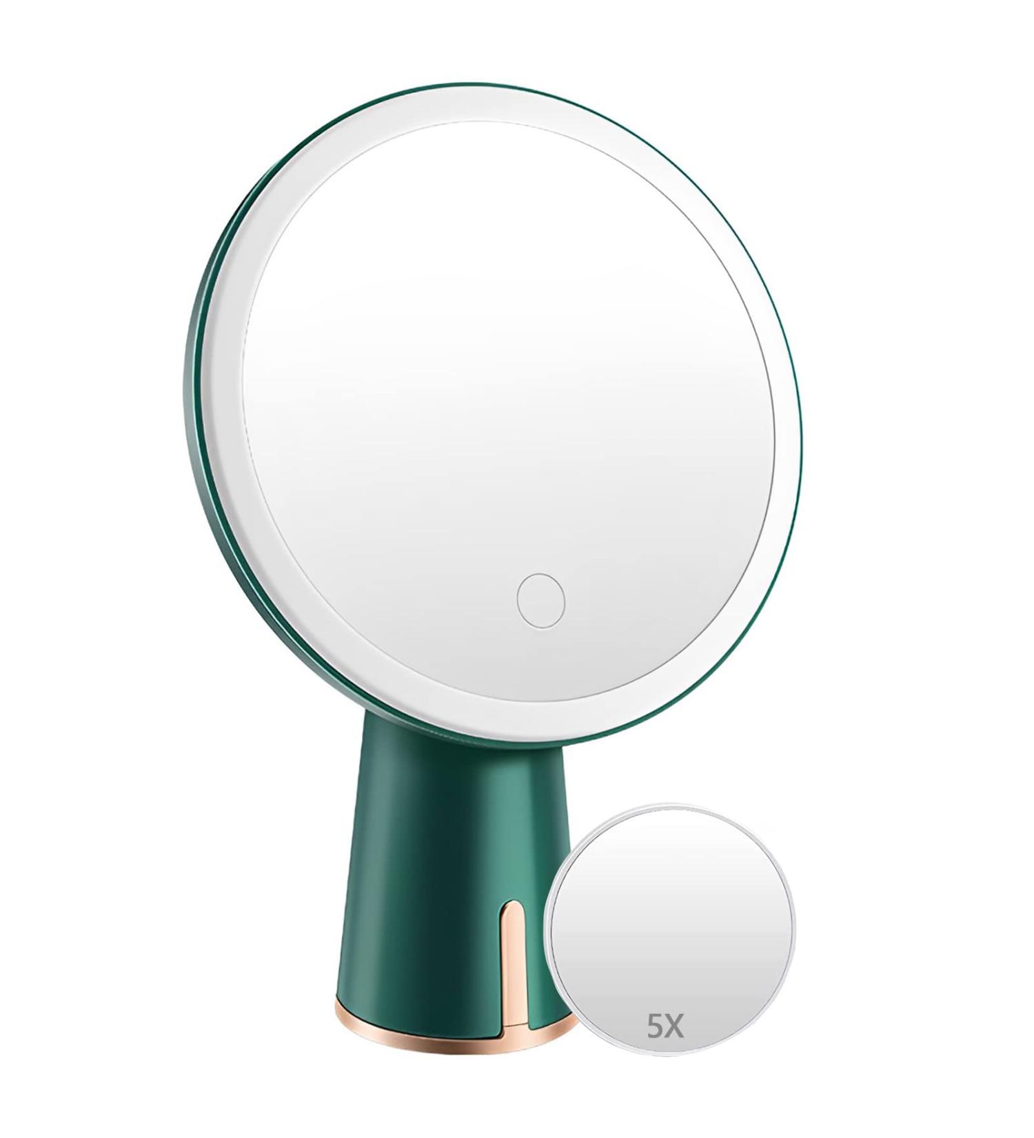 Tanmicoshomy Makeup Mirror with Lights - 31 Inches, 5X Magnification, USB-C Rechargeable, 3 Color Dimmable Lighting, Touch Screen - Green - Buy Online on GoSupps.com