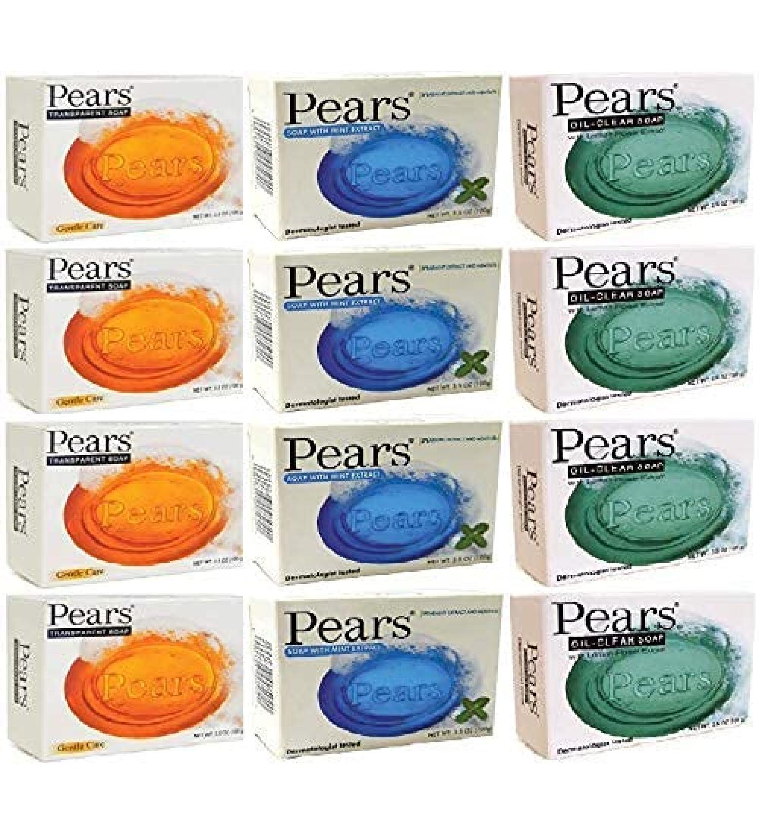 Pears Bar Soap Variety Pack 12 Mint Extract Lemon & Original 12 Count (Pack of 1)