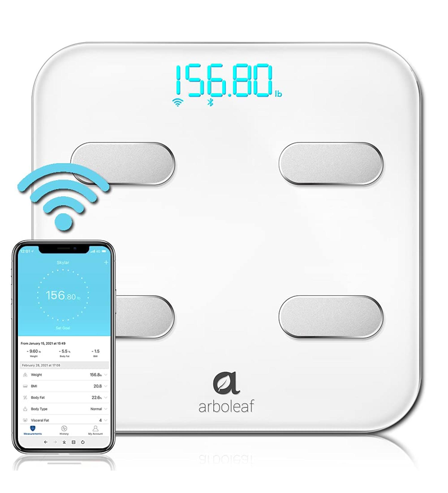 Arboleaf Smart Scale for Body Weight with Wi-Fi and Bluetooth + Smartphone App - 14 Body Metrics, Wireless Cloud Storage - BMI, BMR - 1 Count - Buy Online on GoSupps.com