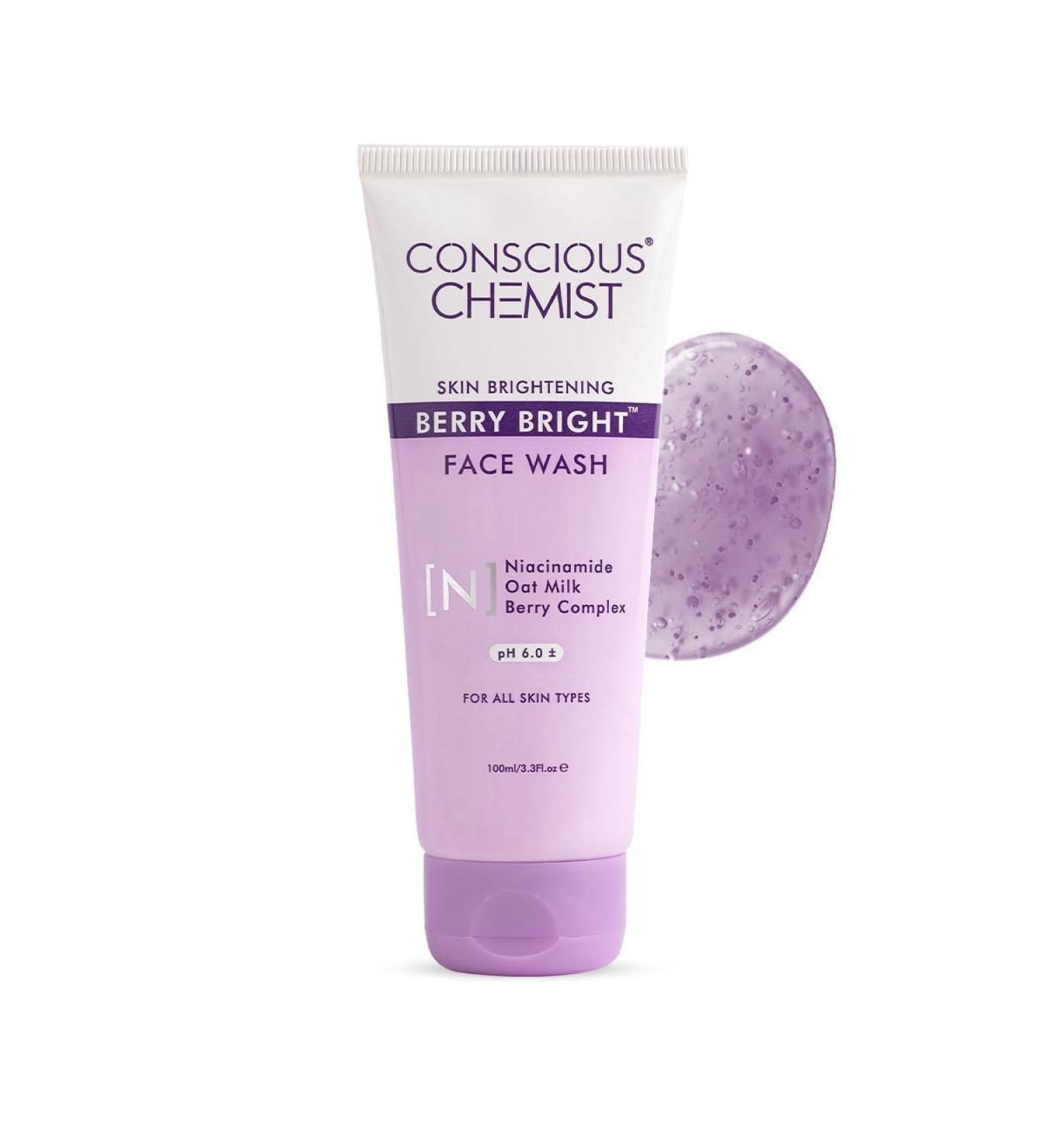 Conscious Chemist Niacinamide Face Wash | 100ml | Pore Refining Brightening Cleanser for Women & Men with BlueBerry & AcaiBerry Extracts Bright Clear Skin Cruelty Free All Skin Type - Berry Bright - Buy Online on GoSupps.com