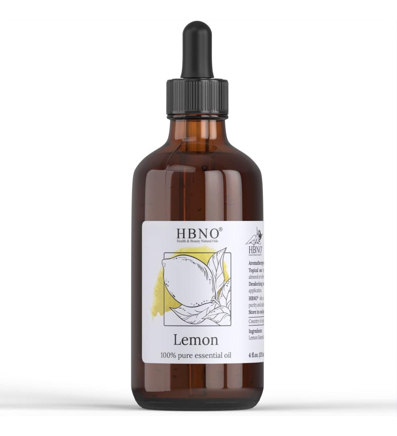 HBNO Lemon Essential Oil 4 oz - 100% Pure & Natural Cold Pressed Oil for Cleaning, Aromatherapy, DIY, Candle Making, Soap & Diffuser - Buy Online on GoSupps.com