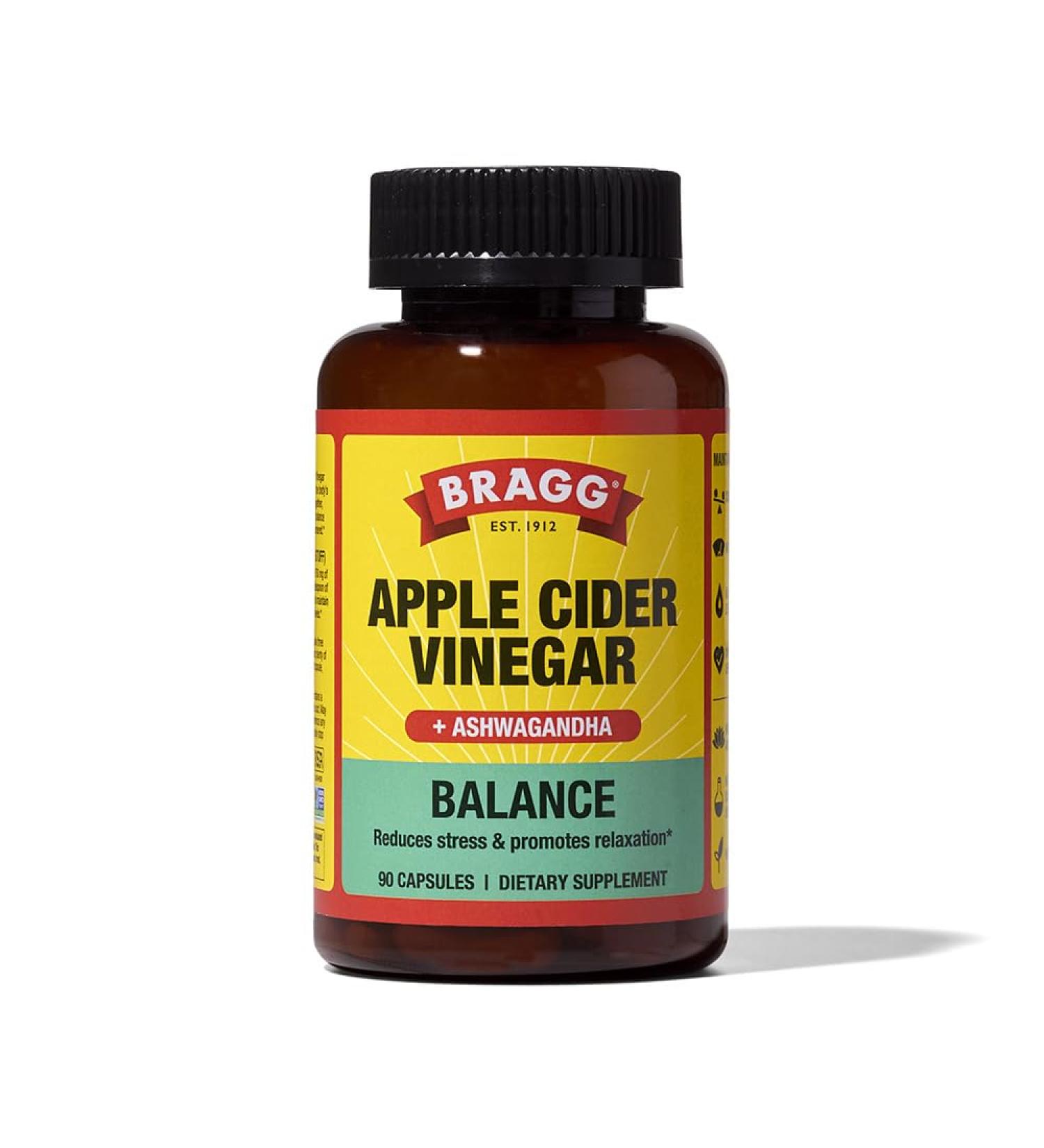 Bragg Daily Balance Apple Cider Vinegar and Sensoril Ashwagandha Capsules - 750mg of Acetic Acid Energy & Weight Management Support - (90 Pills) - Buy Online on GoSupps.com