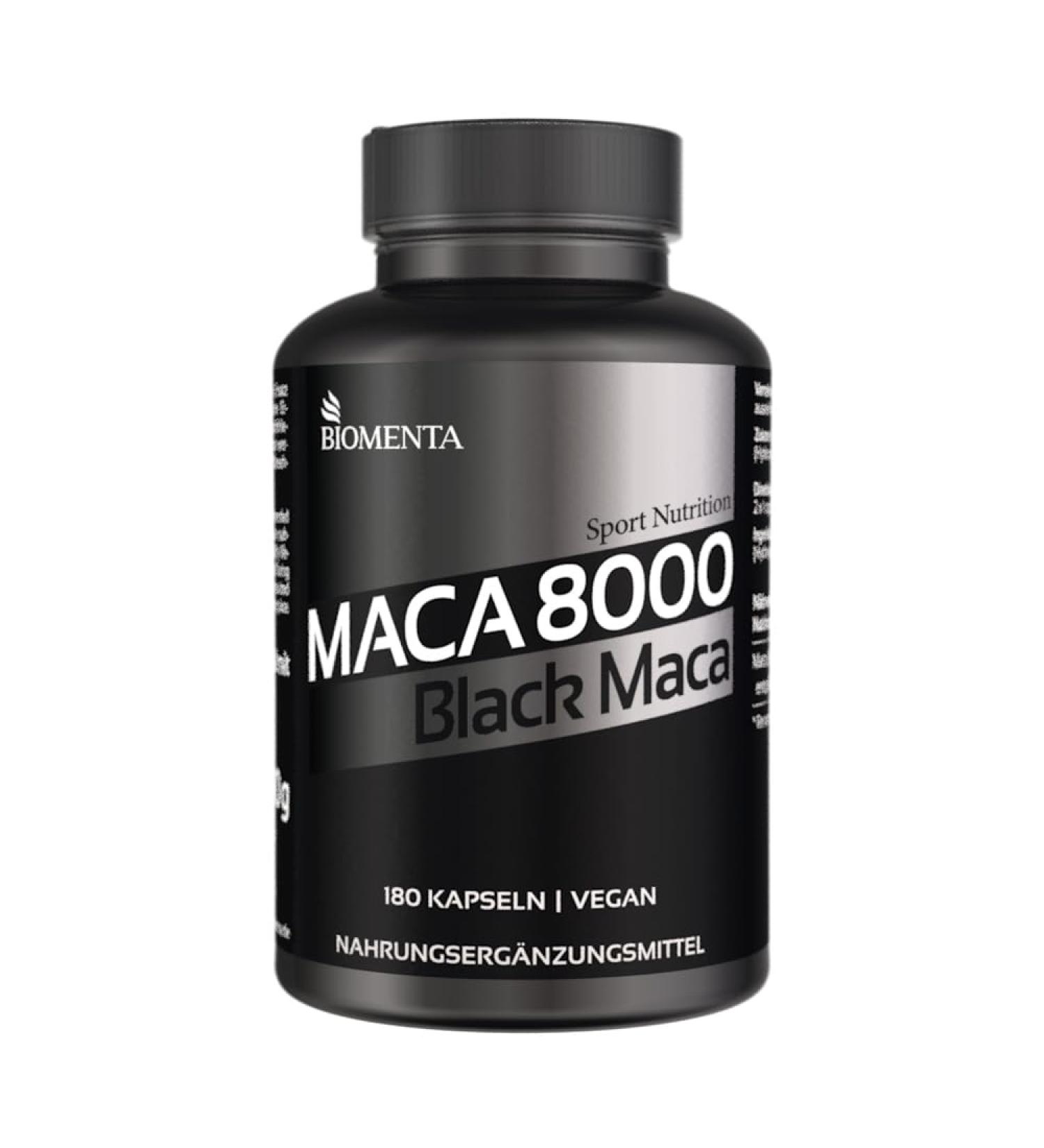 BIOMENTA Maca 8000 - 180 Vegan Capsules | High Potency 10:1 Black Maca Extract from Peru | Premium Quality for Energy & Vitality - Buy Online on GoSupps.com