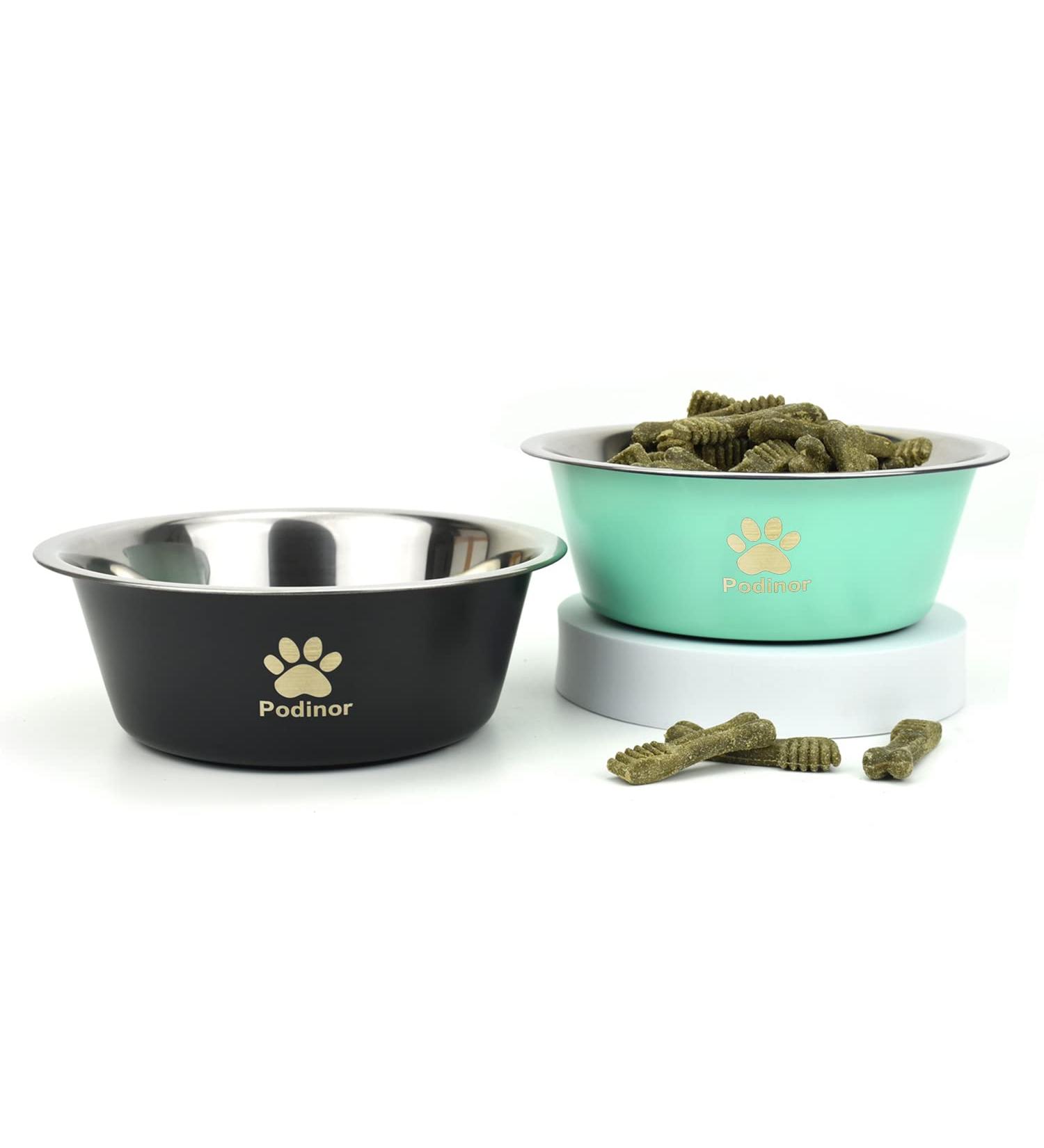 Podinor Stainless Steel Dog Bowls - 2 Pack, Non Slip Bottom, Dishwasher Safe - For Small, Medium & Large Dogs - Food & Water Dishes - Black & Aqua - 3 Cups/24 oz Each - Buy Online on GoSupps.com