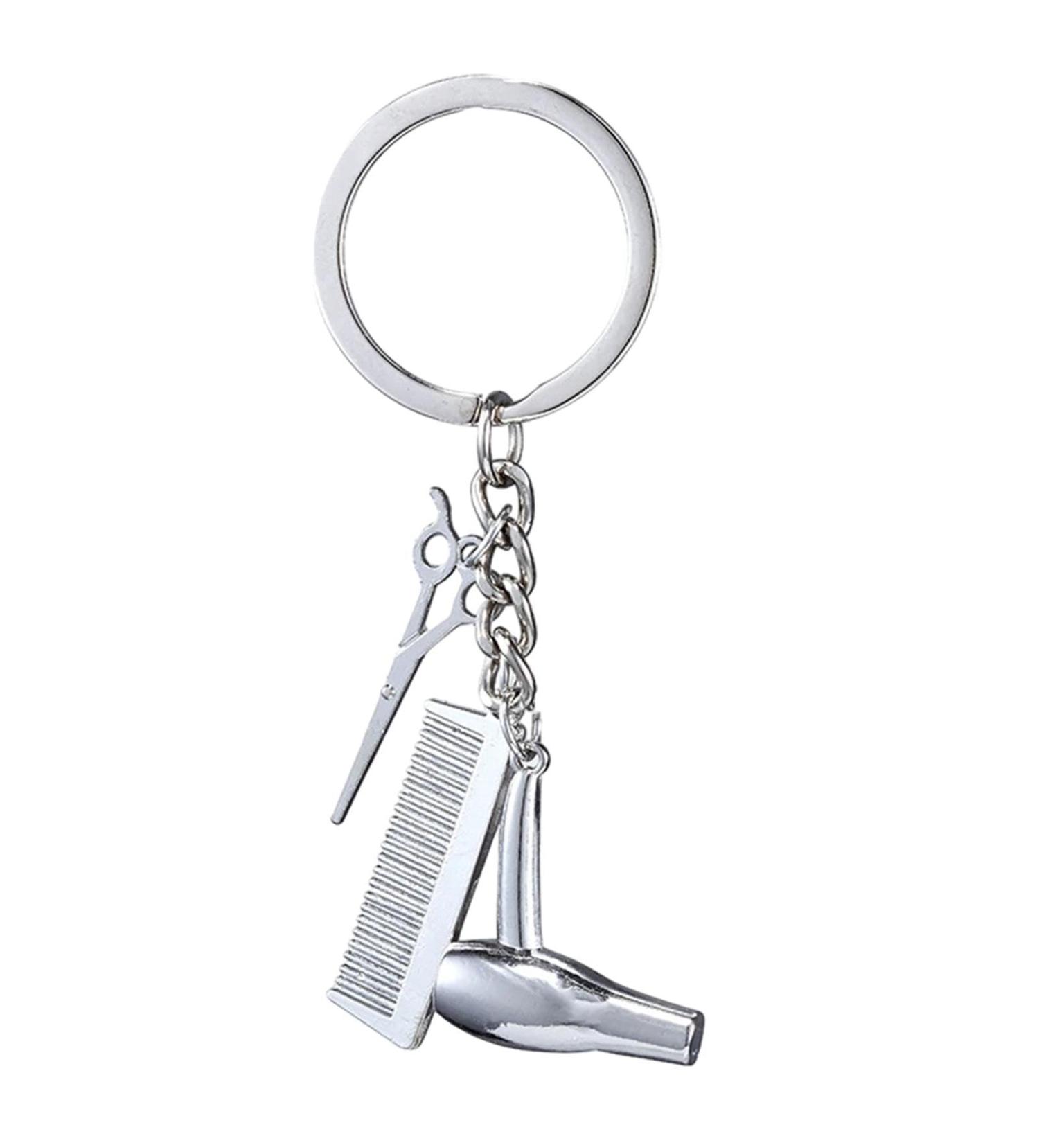 Hair Dryer Keychain Cute Hairdresser Comb Scissors Hair Dryer Keychain | Hairdresser Hair Stylist Jewelry Fashionable Pendant For Salon Graduation Jewelry Silver - Buy Online on GoSupps.com