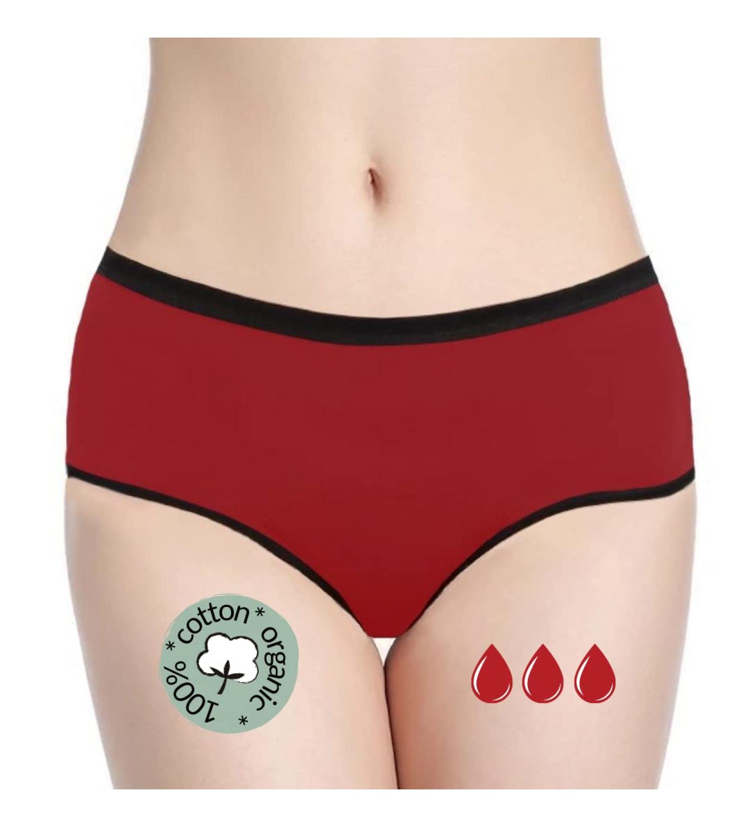 Noblood Eco-Friendly Period Underwear - Washable Cotton Menstrual Briefs (XXS-3XL) - Absorbent & Comfortable for Girls - 2-3 Tampon Capacity - Red Mohina S - Buy Online on GoSupps.com