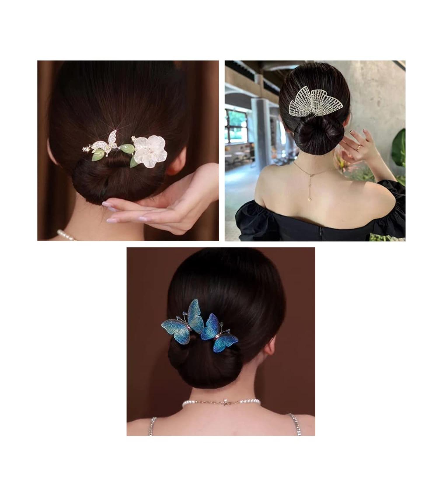 Ins Style Crystal Hair Bun Maker for Elegant French Twist Hairstyle - Double Butterflies Hair Accessories - Buy Online on GoSupps.com