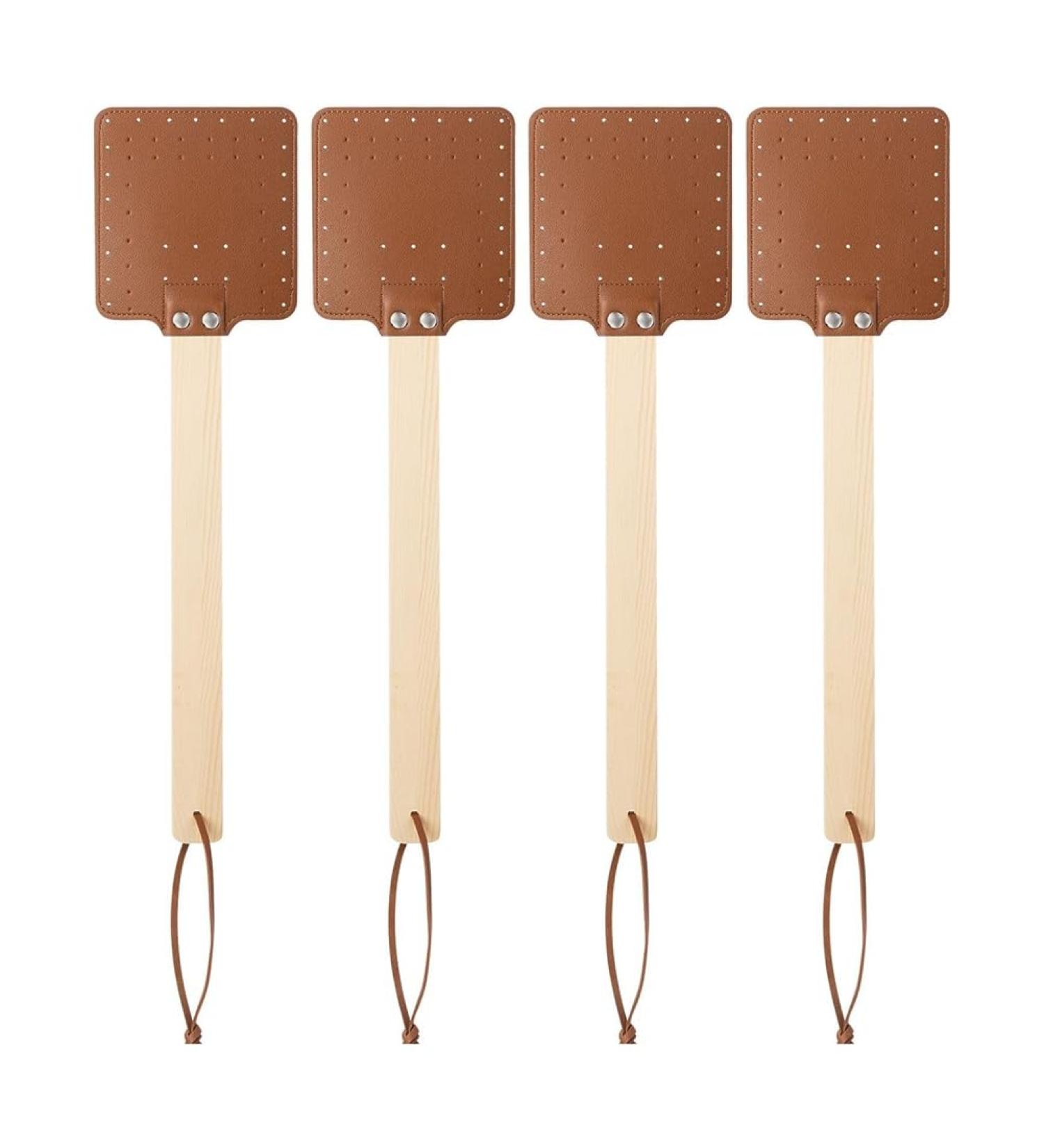 TAMOSH 4 Pieces 17.3 Inch Fly Swatter Leather Fly Swatter Long Fly Swatter Manual Fly Swatter Wood Handle Bug Swatter - Buy Online on GoSupps.com