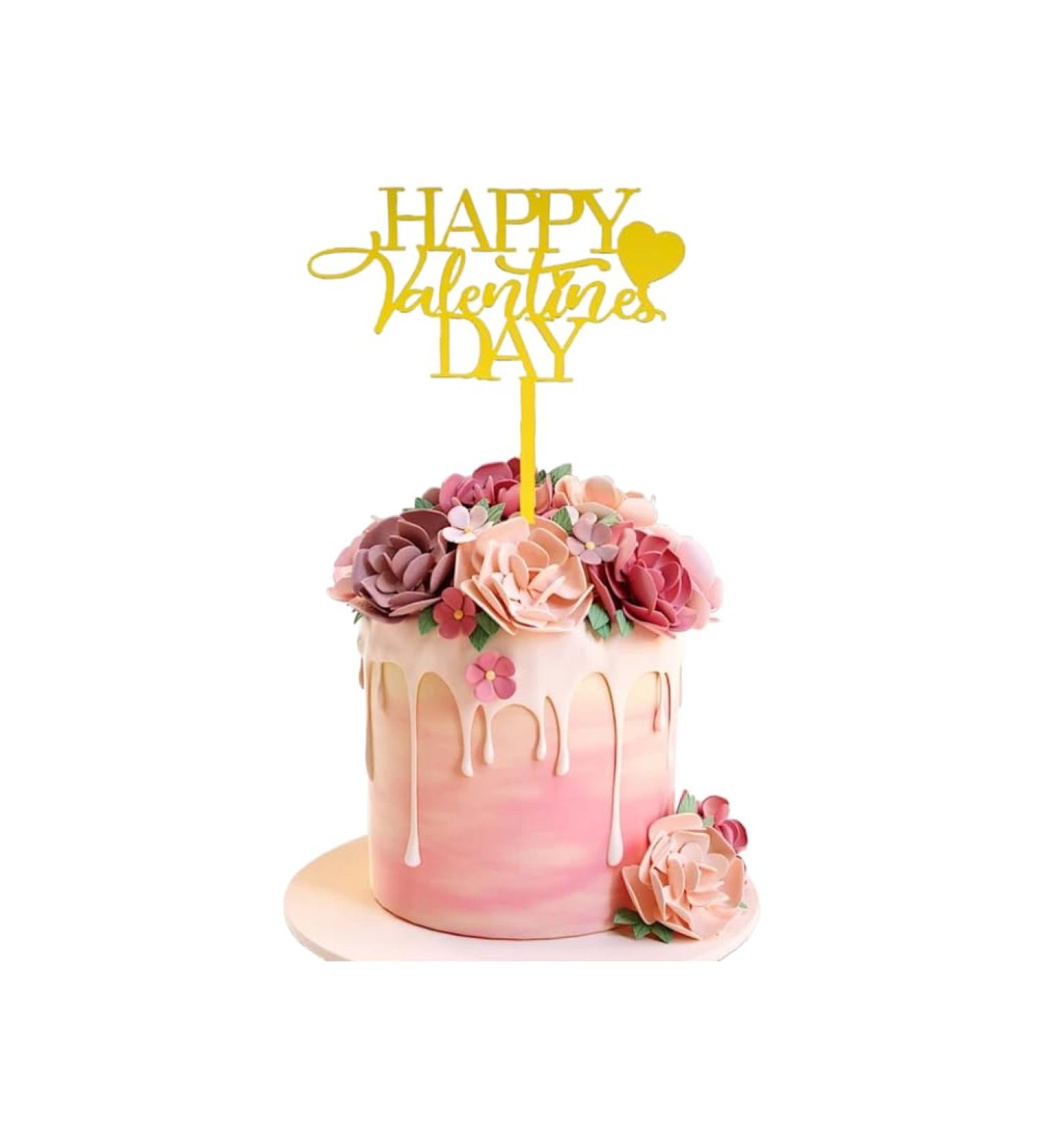 Happy Valentine's Day Cake Topper Acrylic Valentine Cake Topper Valentine Cake Decorations (GOLD) - Buy Online on GoSupps.com