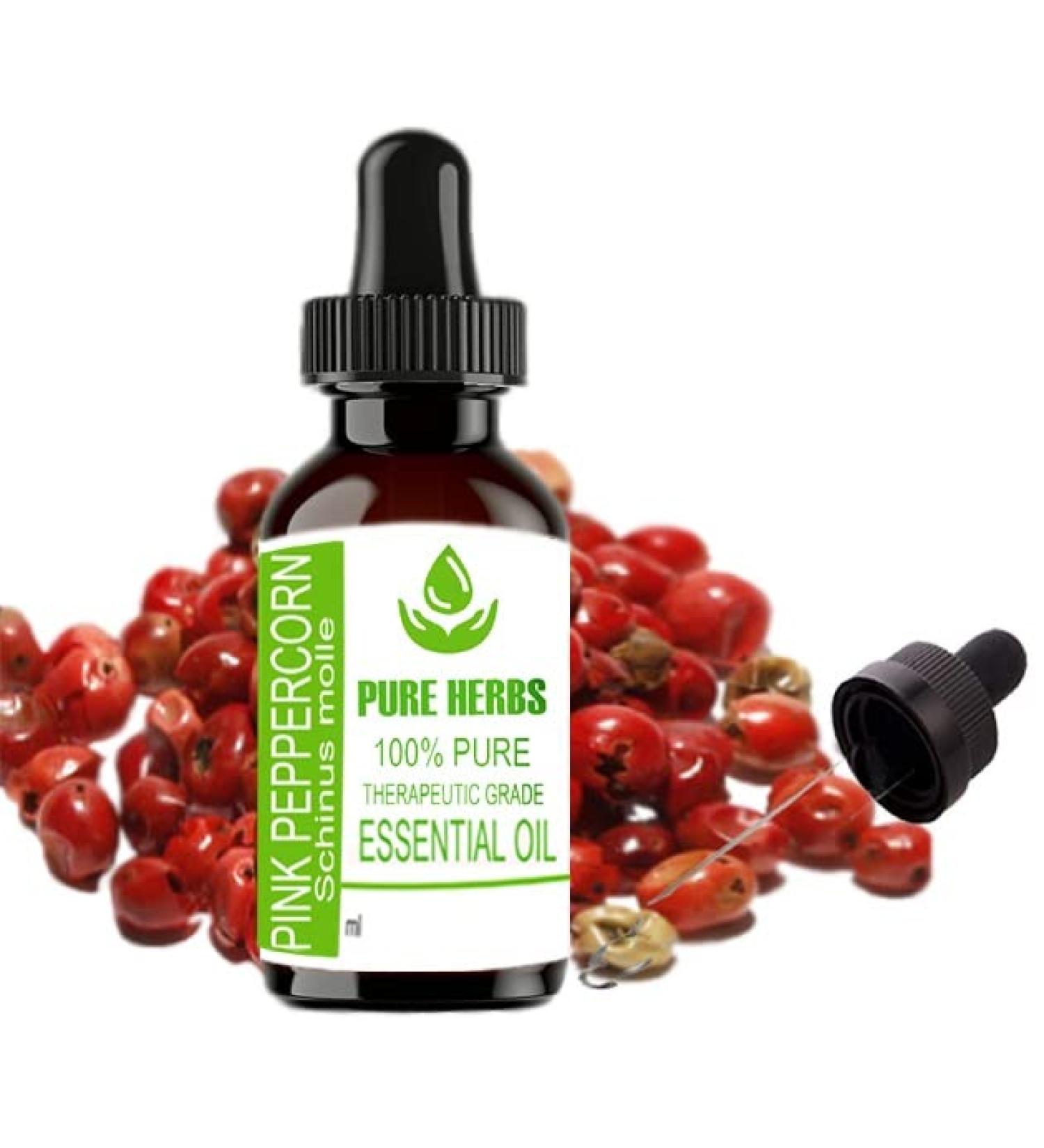 Pure Herbs Pink Peppercorn Essential Oil (100ml) - 100% Natural Aromatherapy | International Shipping Available - Buy Online on GoSupps.com